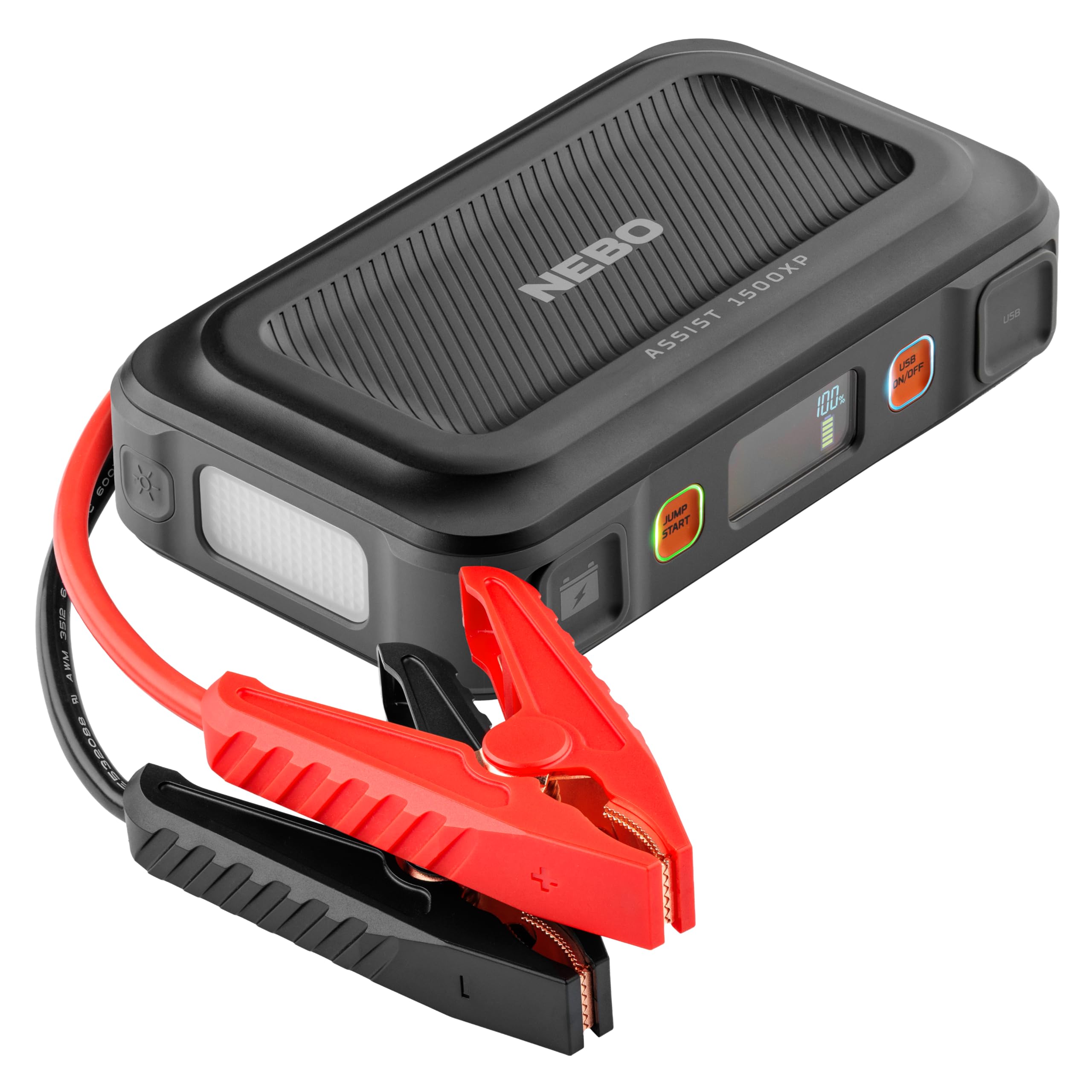 Photo 1 of NEBO Assist 1500A Jump Starter | 1500 Peak Amps, Portable Battery Booster Pack for 12V Vehicles, Spark-Proof, USB-C Rechargeable Power Bank, LED Emergency Light, Compact 3-in-1 Roadside Kit