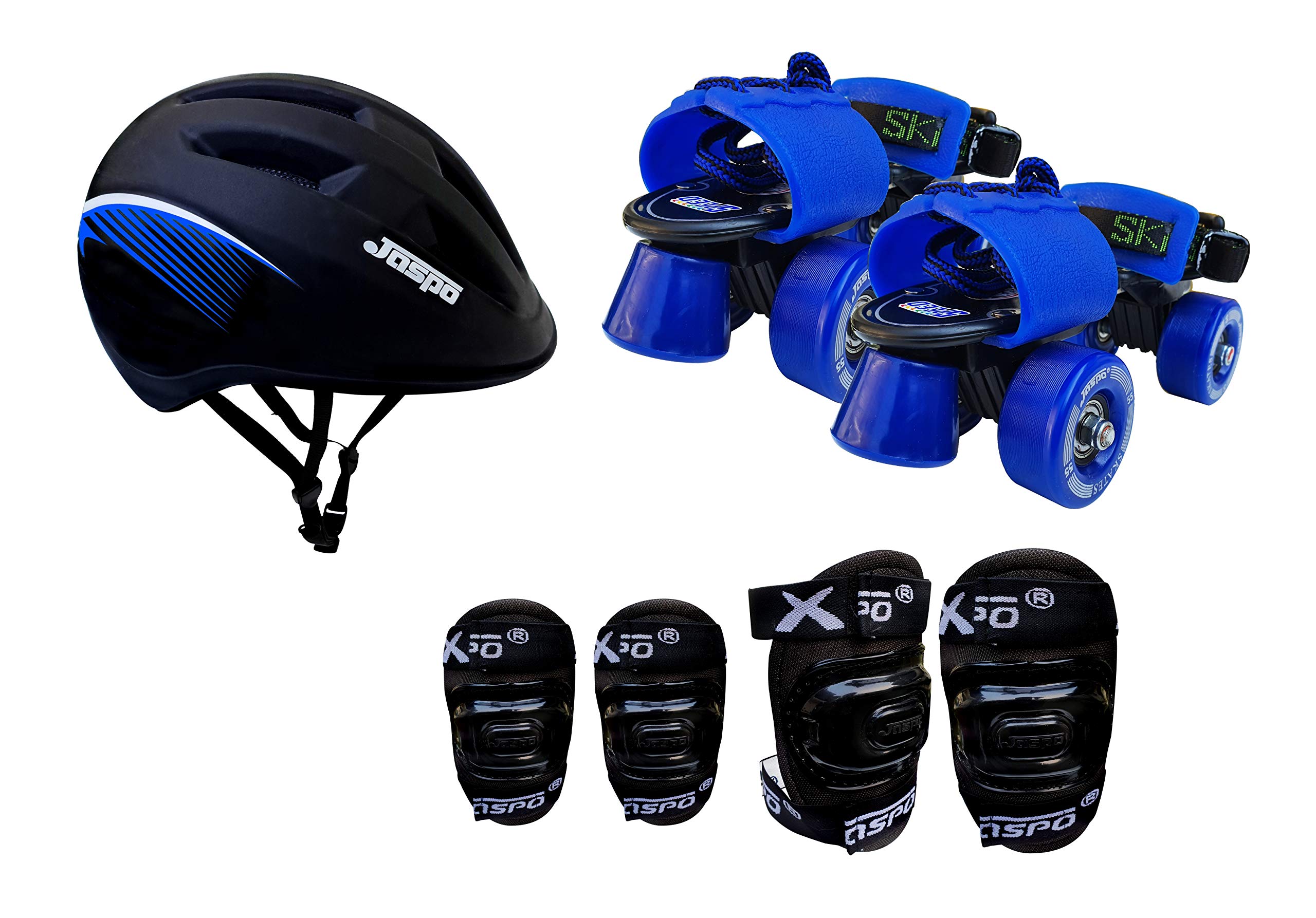 Jaspo Tenacity Blue Intact Adjustable Senior Roller Skates Combo Suitable for Age Group 6 to 14 Years (Skates+ Helmet + Knee Guard+ Elbow Guard +Key)