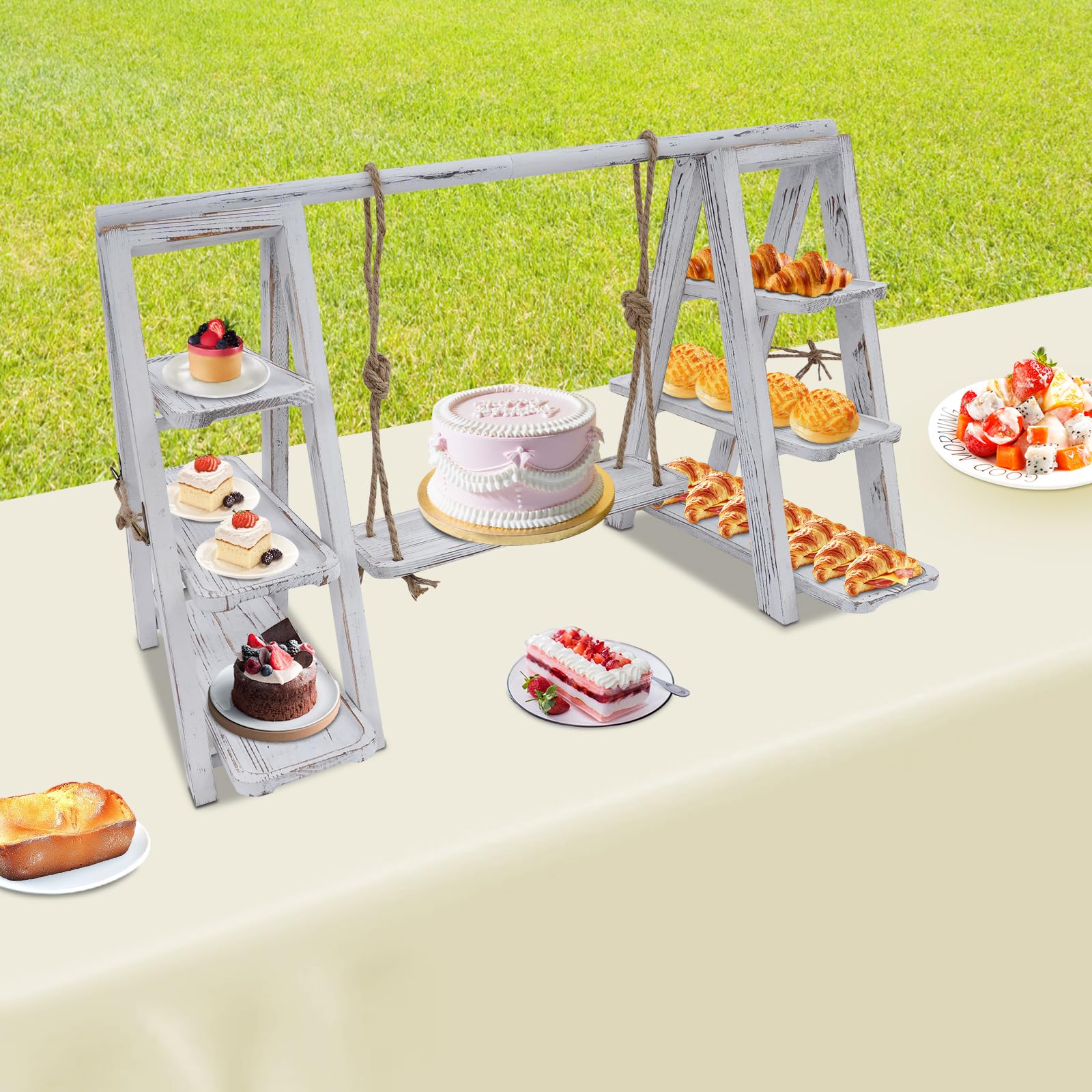 Cupcake-Ständer aus Holz mit 3 Etagen 72x43cm Serviergestell mit Schaukel Abnehmbares Tablett Tisch-Display-Set Faltbarer Ständer mit Servierplatte Desserttisch-Präsentationsset