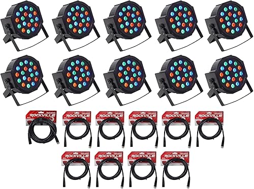 Miniatura 1 de (10) Rockville RockPAR50 LED RGB Compact Par Can DJ/Club DMX Wash Light+Dual Bracket Bundle with (1) Rockville RDX3M25 25ft DMX Lighting Cable, (9)
