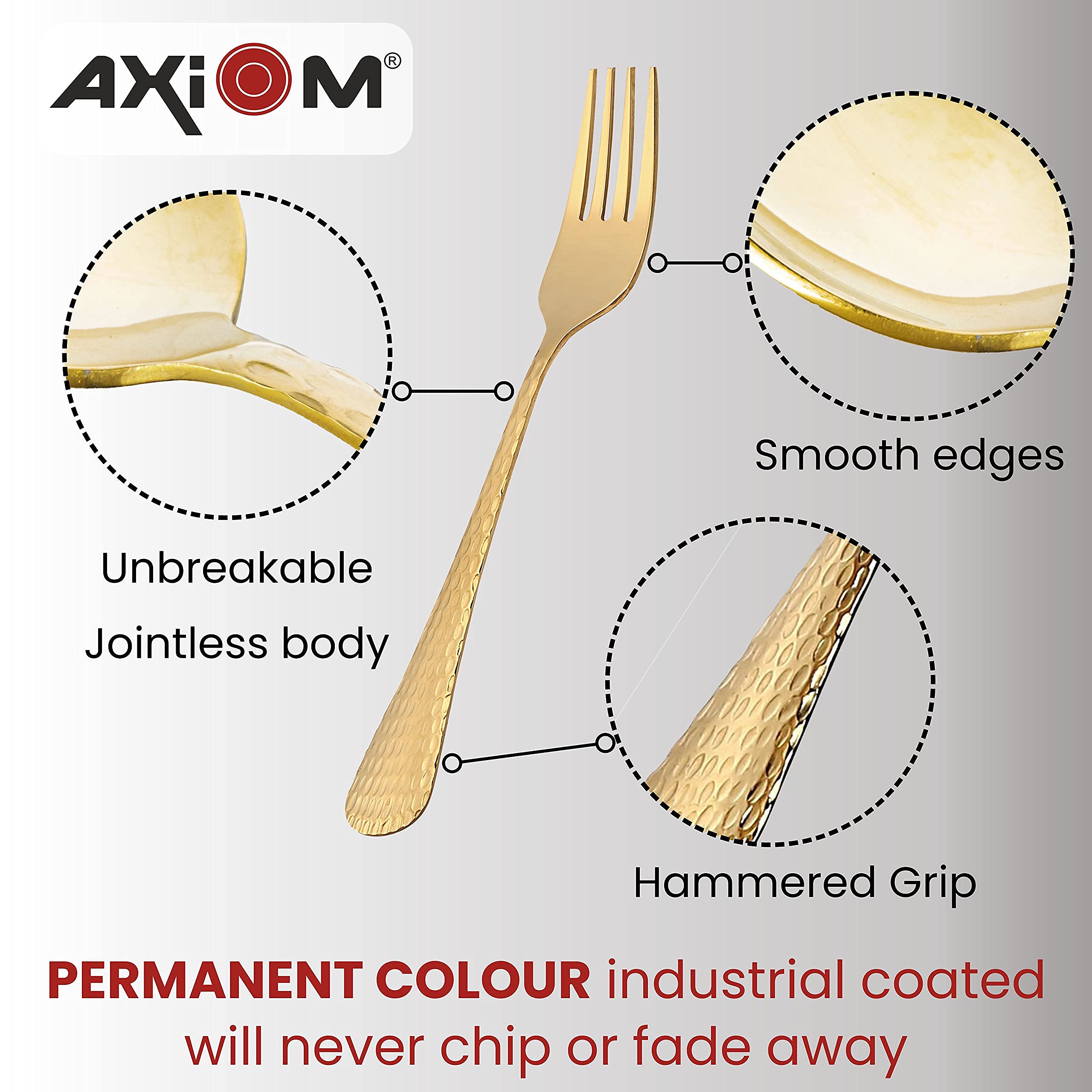 AXIOM Golden Fork Stainless Steel Cutlery Set. 6 Pieces Premium Silverware Forks with Champagne Gold Colour Plating - Image 2 thumbnail