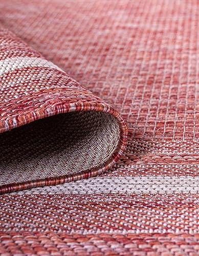 Vista 135 de Unique Loom - Colección Outdoor Border - Tapete para exteriores de borde suave - 5 pies 3 pulgadas x 8 pies, rectangular, azul/marfil azu/marfil