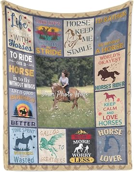 Customized Throw Blanket Horse, Add Your Photo Blankets Personalized Soft Warm Small Throw for Kids Adults Sofa Bed Living Room