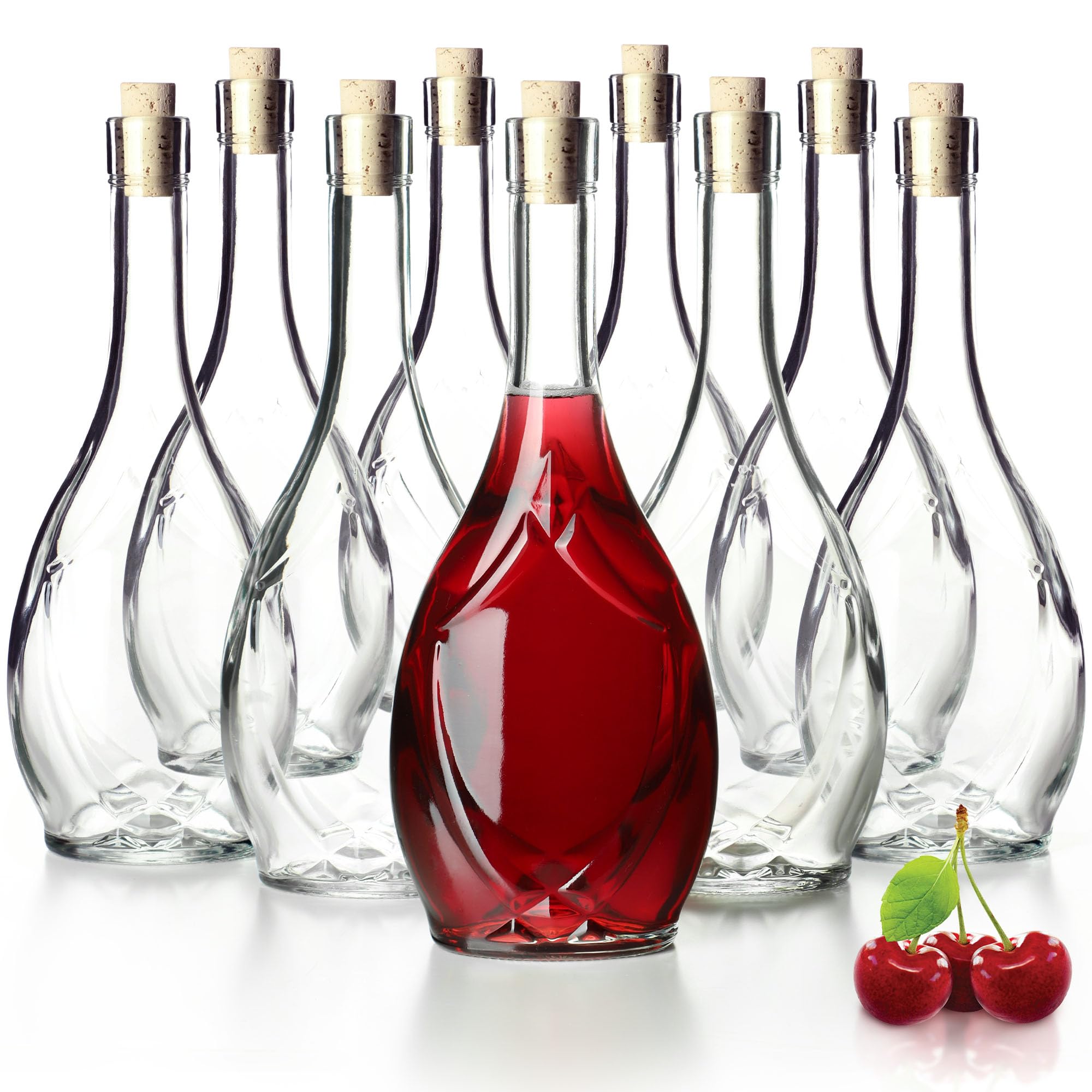 KADAX Lot de 9 Bouteilles en Verre 500ml avec Bouchon en liège – Bouteilles vides à remplir pour Liqueur, schnaps, Huile et vinaigre, idéales pour Cadeaux et Faire Maison