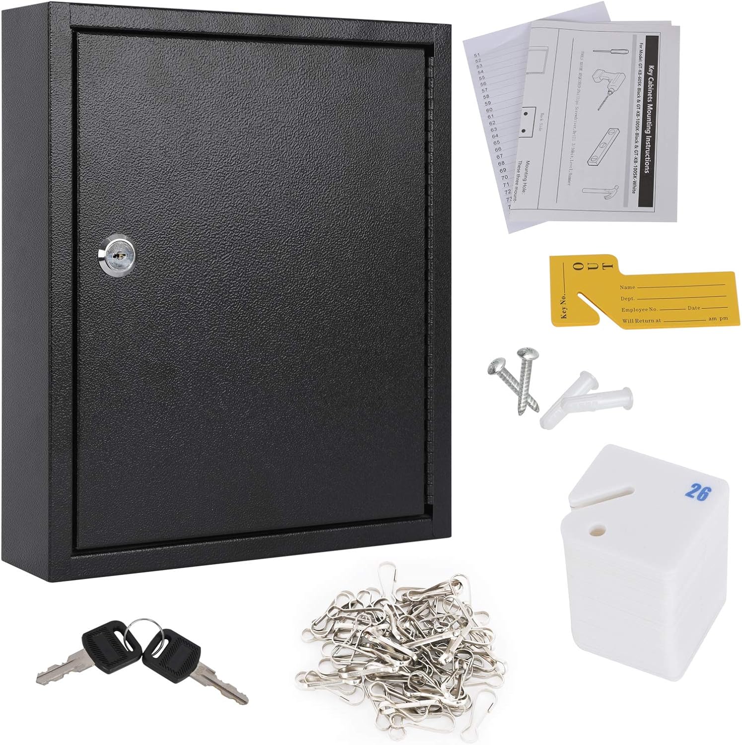 KYODOLED Key Storage Lock Box with Key,Locking Key Cabinet,60 Key Management Wall Mount with Key Lock,Key Hooks & Tags Key Labels,(Black,60 Key)