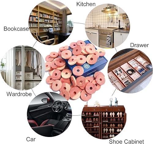 Miniatura 9 de Bloques de cedro para almacenamiento de ropa, 24 anillos de cedro 100% aromáticos, accesorios de cedro para almacenamiento de armarios, bloques de