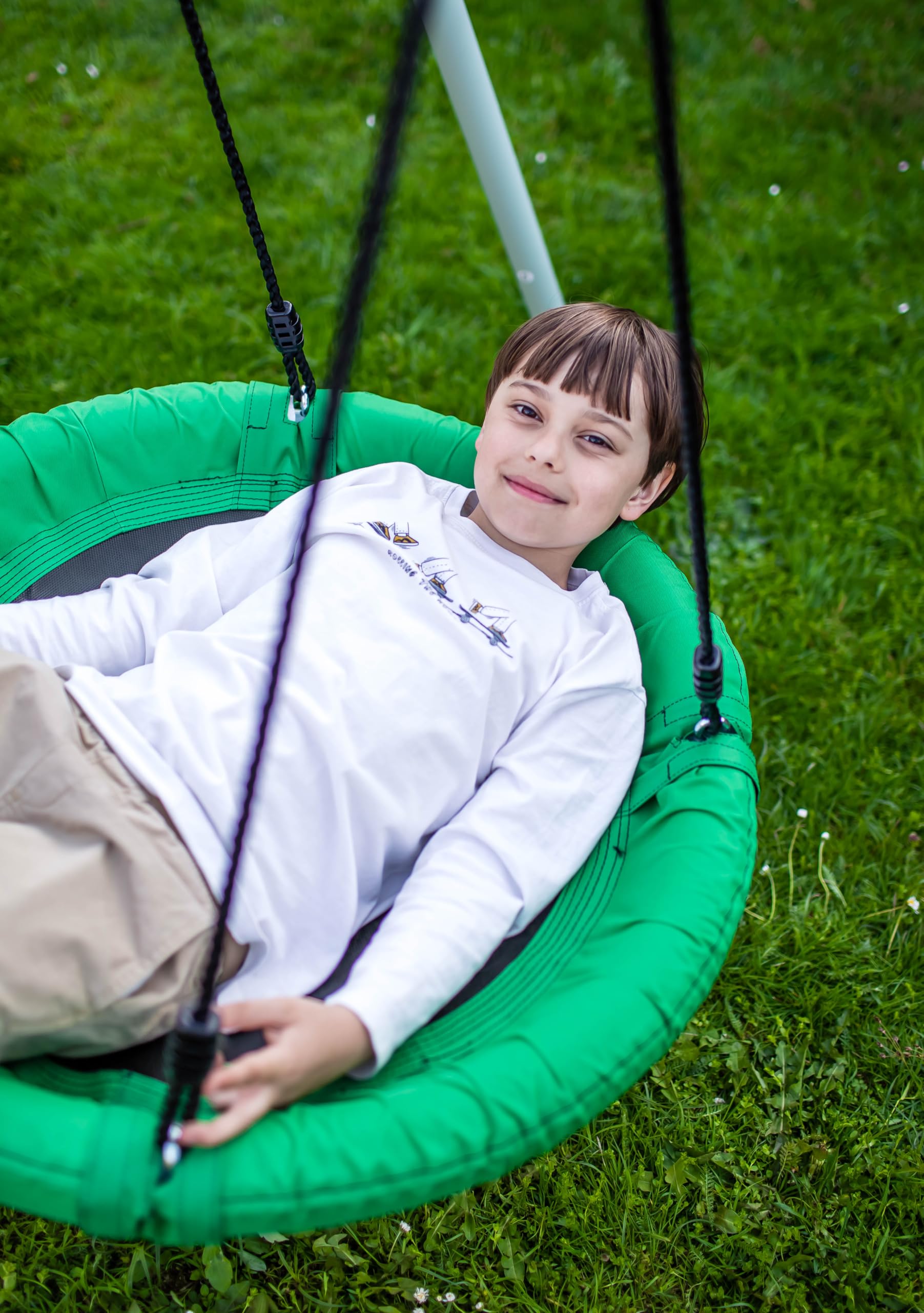 HyperMotion Columpio Infantil Doble para Jardín Exterior - Asiento y Nido de Cigüeña Ajustable con Estructura en A - para 2-3 Niños, Carga 200kg, Resistente UV