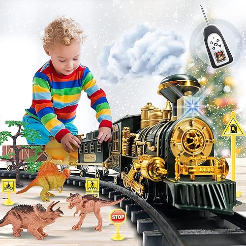 Miniatura 8 de FANL Juego de tren con control remoto juguetes de tren de Navidad motor de locomotora de vapor auto de carga y pistas de tren juguetes de regalo