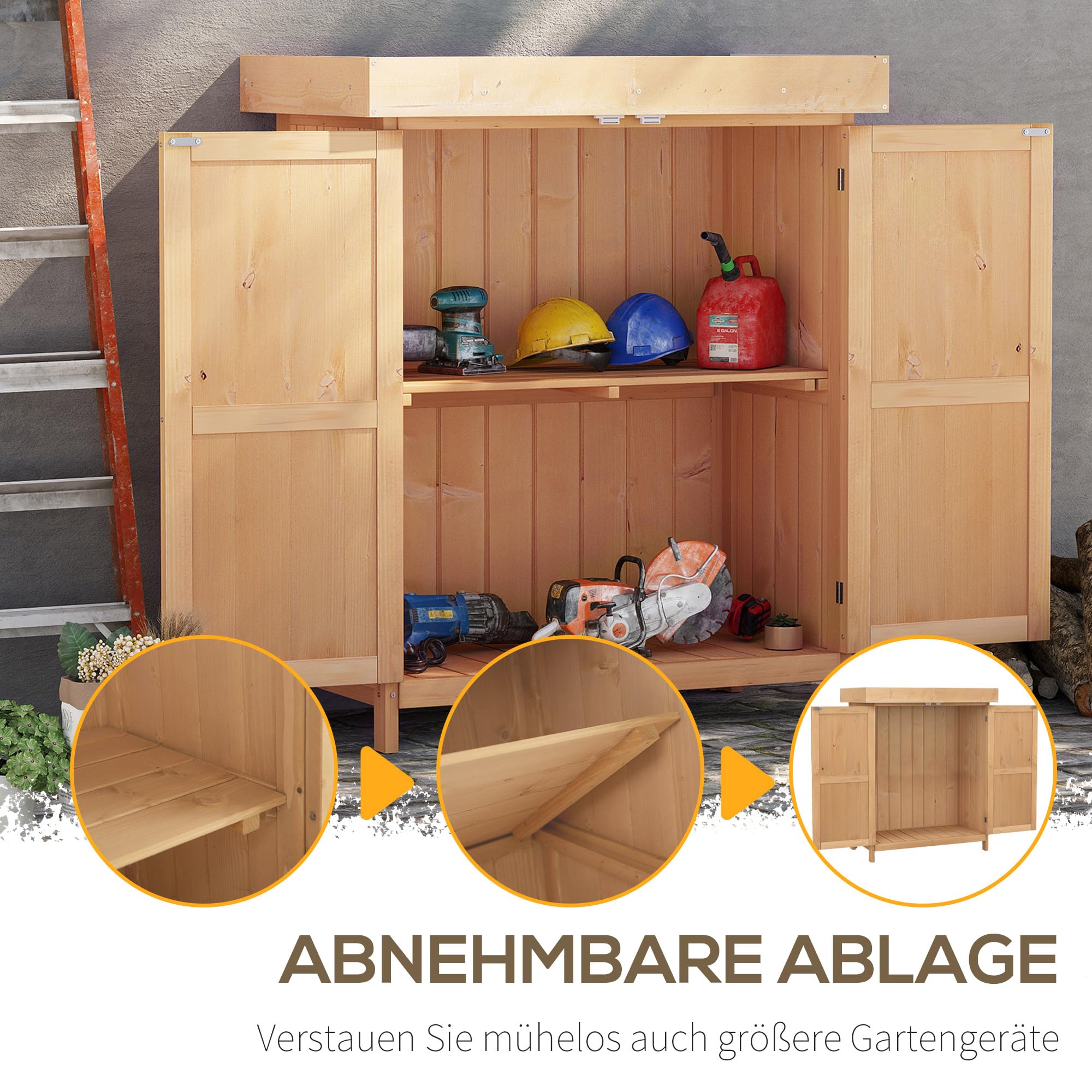 Outsunny Gartenschrank Tannenholz wetterfest 74x43x88cm Gerätehaus mit Doppeltür 2 Fächer