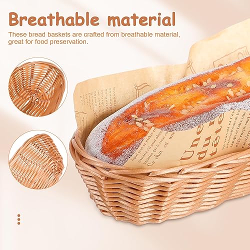 Miniatura 3 de GANAZONO 10 cestas de pan tejidas para servir cestas de almacenamiento de plástico ligeras, material transpirable para conservación de alimentos