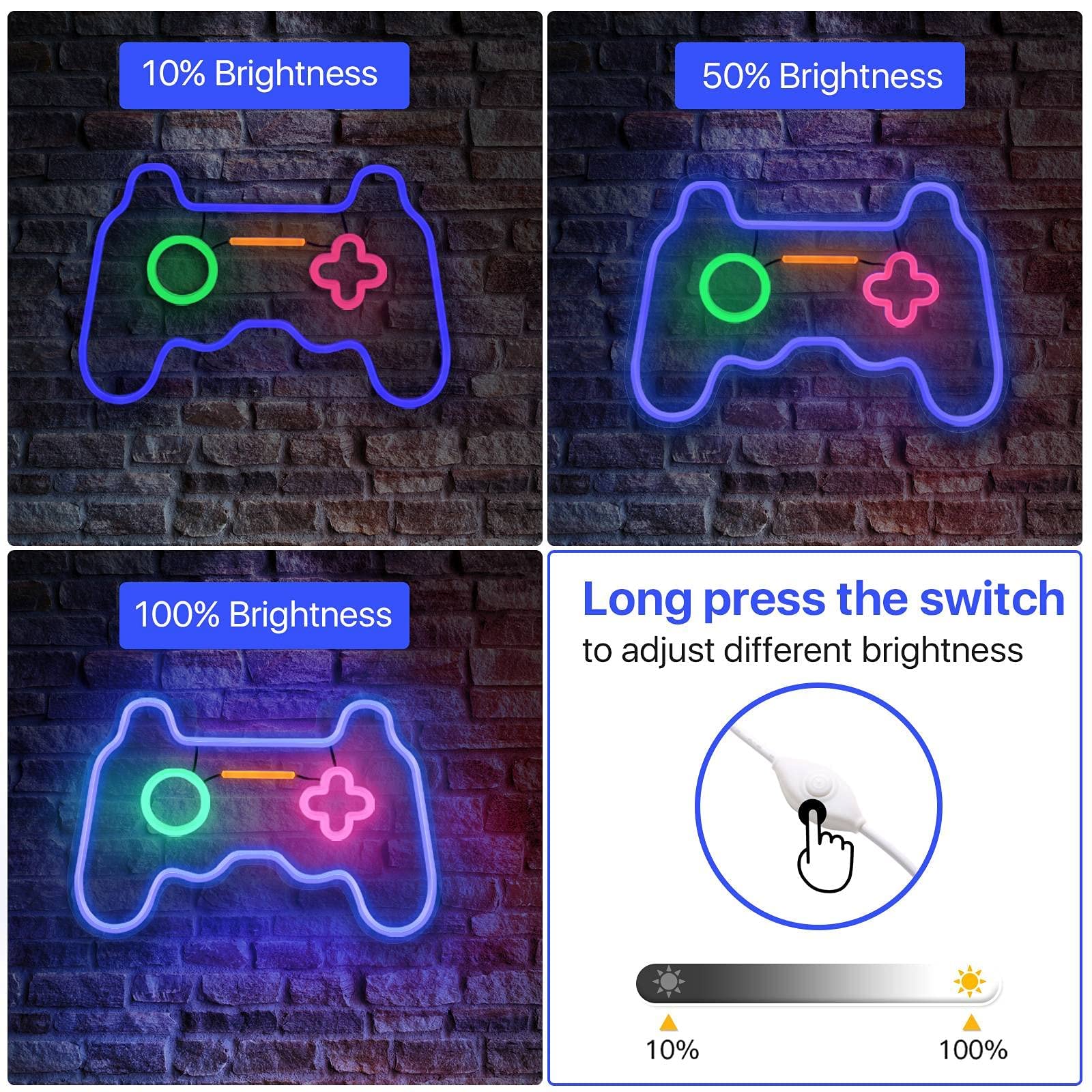 SOLIDEE Neon Gamepad Neon LEDAlimenté par USB Enseigne Lumineuse Decor Gaming Cool Néon pour Chambre Salle de Jeux Bar Enfants Cadeau Décoration de Fête