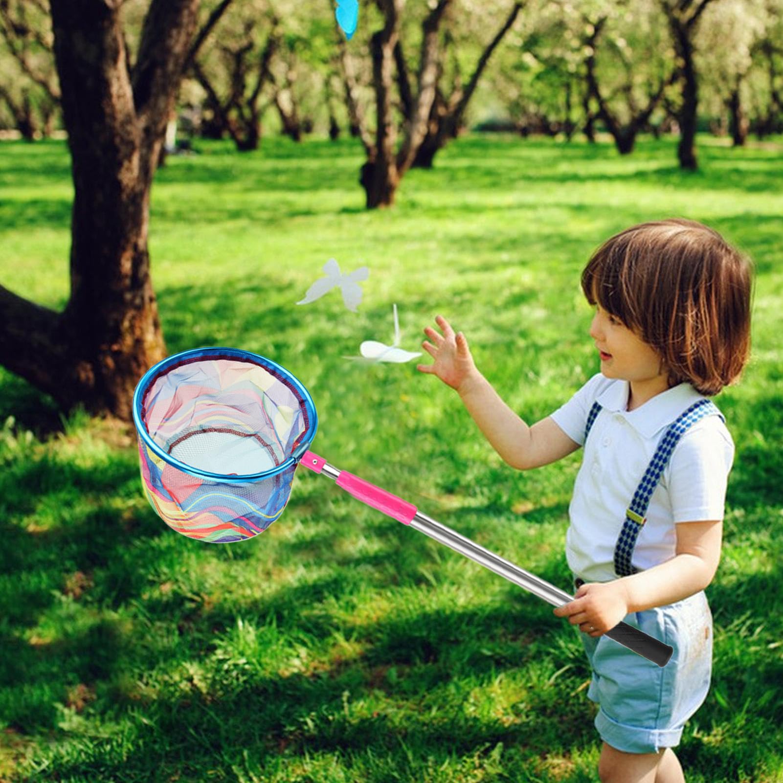 Reti da pesca per bambini – rete retrattile | Retino per bambini | Retine di granchio retrattili | Manico antiscivolo robusto giocattolo per la cattura di farfalle, gioco estivo all'aperto