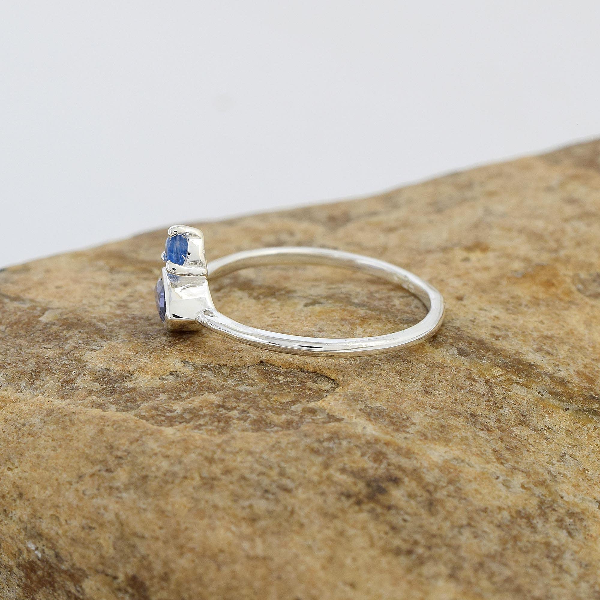 Anello da donna in argento Sterling 925 con zaffiro blu, anello con pietra portafortuna di settembre, anello in argento minimale marquise e rotondo, gioielli fatti a mano