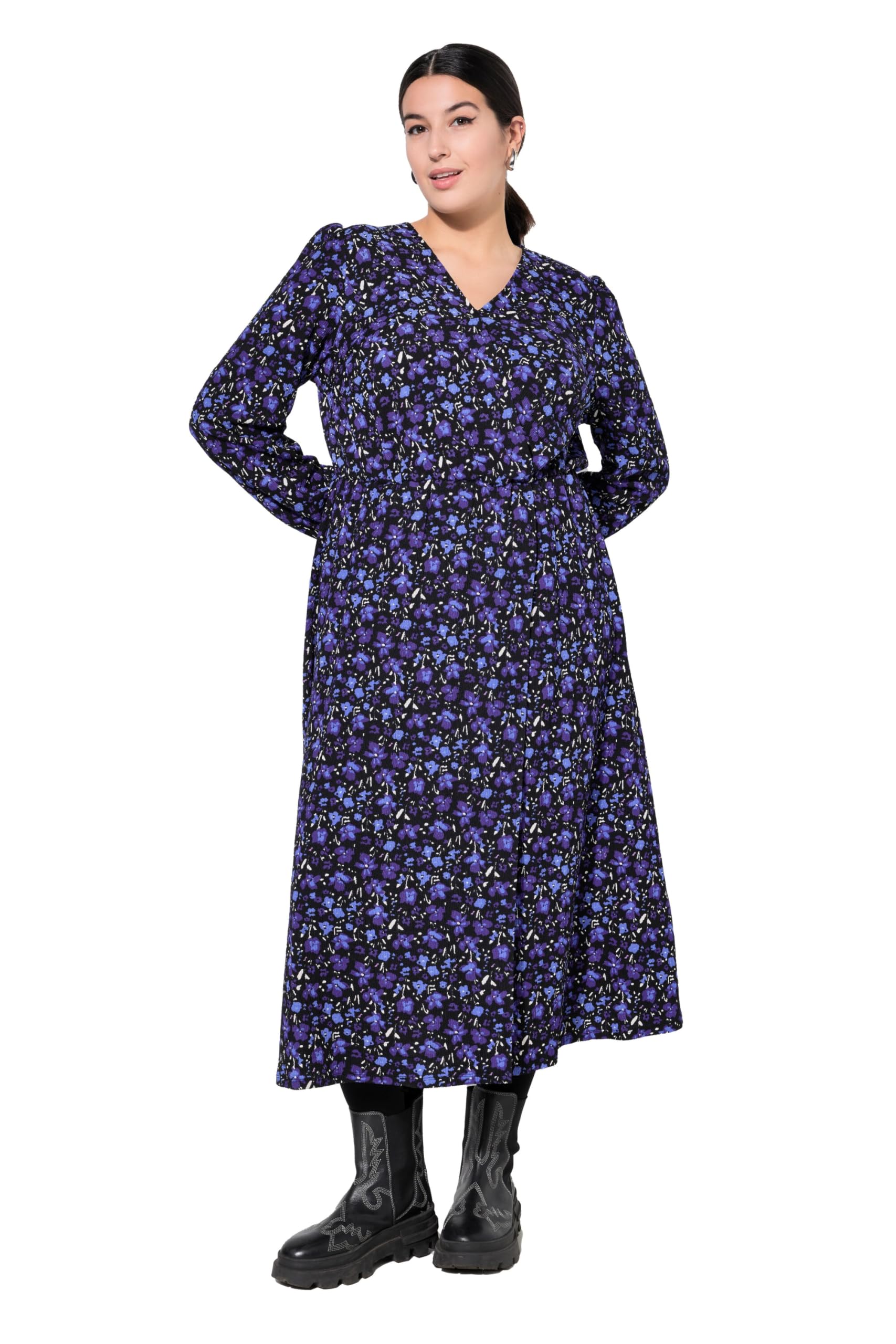 Studio Untold Damen große Größen Übergrößen Plus Size Maxikleid, A-Linie, Wickeloptik, geblümter Krepp, Ballon-Langarm 838055