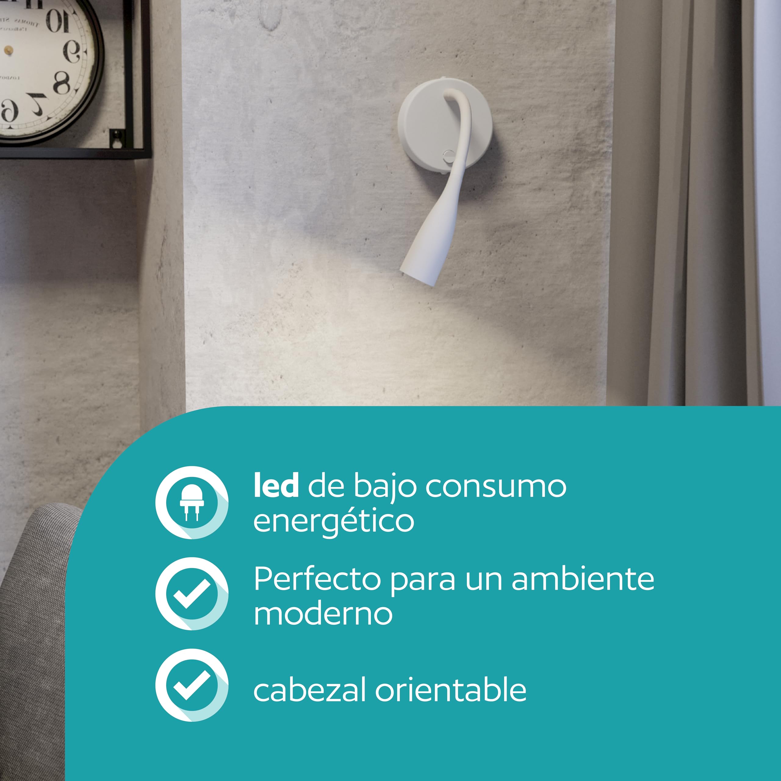 Eglo Olivandino Lámpara LED de pared, diseño cuello cisne, lectura, montaje | en cama con interruptor, para dormitorio, metal y plástico blanco, blanco cálido