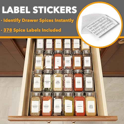 Miniatura 3 de SpaceAid Spice Drawer Organizer with 24 Spice Jars, 378 White Minimalist Spice Labels, 4 Tier Seasoning Rack Tray Insert for Kitchen Drawers, 11.25"