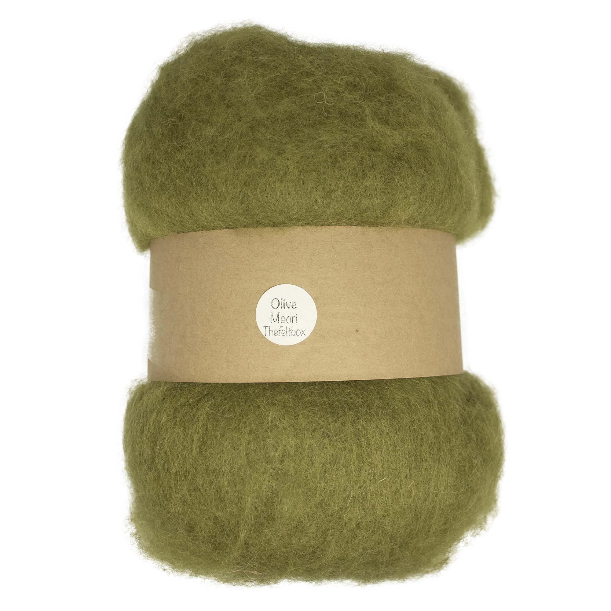 Needle Felting Wool 100g - Carded Batt for Needle & Wet Felting, Core & Finish - Maori DHG - Olive
