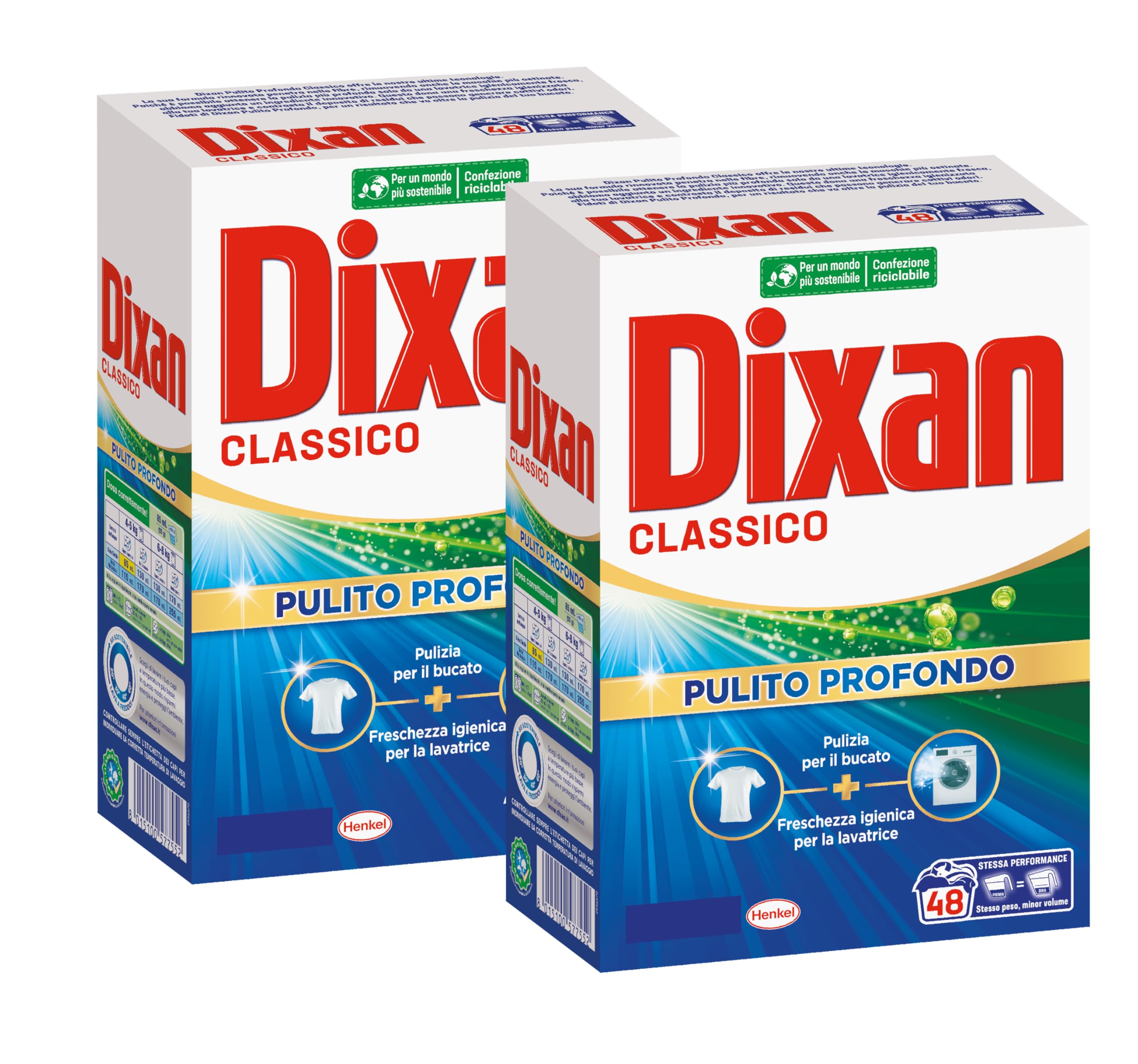 Dixan Detersivo Lavatrice Polvere Classico, 2 confezioni da 48 lavaggi