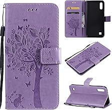 Fatcatparadise Cover for Samsung Galaxy A10/M10, Samsung A10/M10 Case, Book Wallet Case in Leather Flip Cover and TPU Silicone with Stand Function Magnetic Closure (Lavender)
