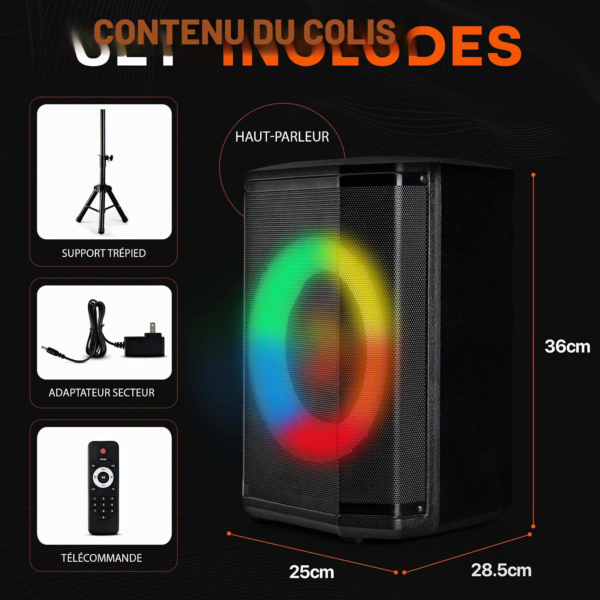 Pyle Enceinte Bluetooth Portable de Fête 120W – Enceinte Karaoké avec Woofer 8", Son Hi-Fi, Fonction TWS, Entrée Micro, USB/Micro SD/FM, Lumières LED, Batterie Rechargeable Longue Durée & Support Pied