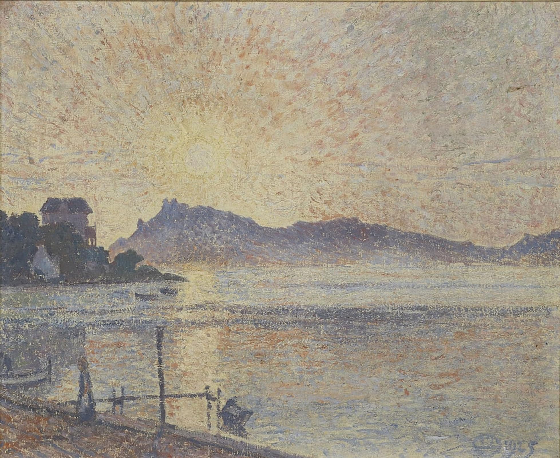 ARTXLXXBN Famous Painting Art Wall Decor Abstract Art Picture Cougoussa Point Sunset by Lucien Pissarro Animal Pictures for Home Decor 60x90cm