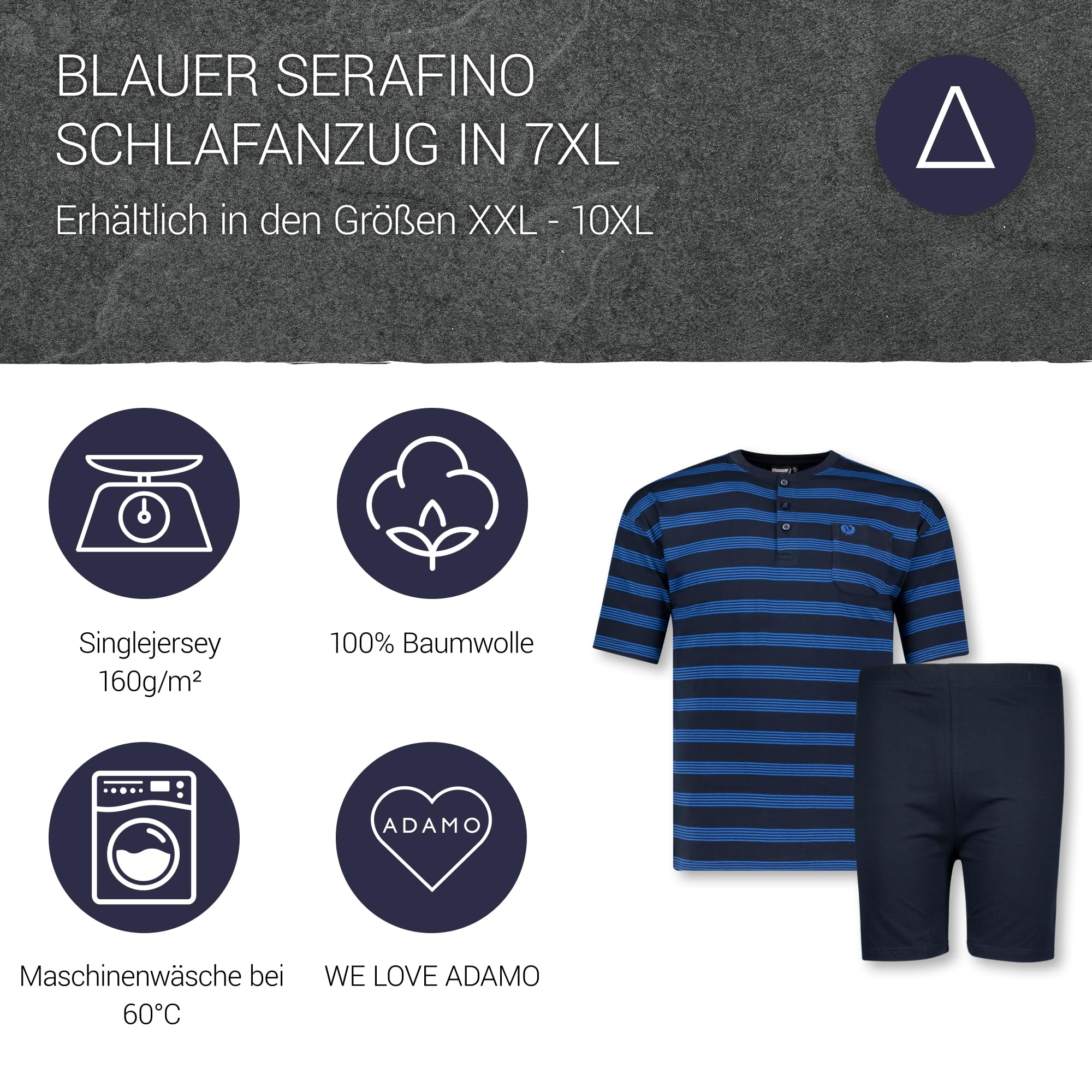 ADAMO Serafino Pyjama kurz gestreift in Navy für Herren in Übergrößen 2XL bis 10XL