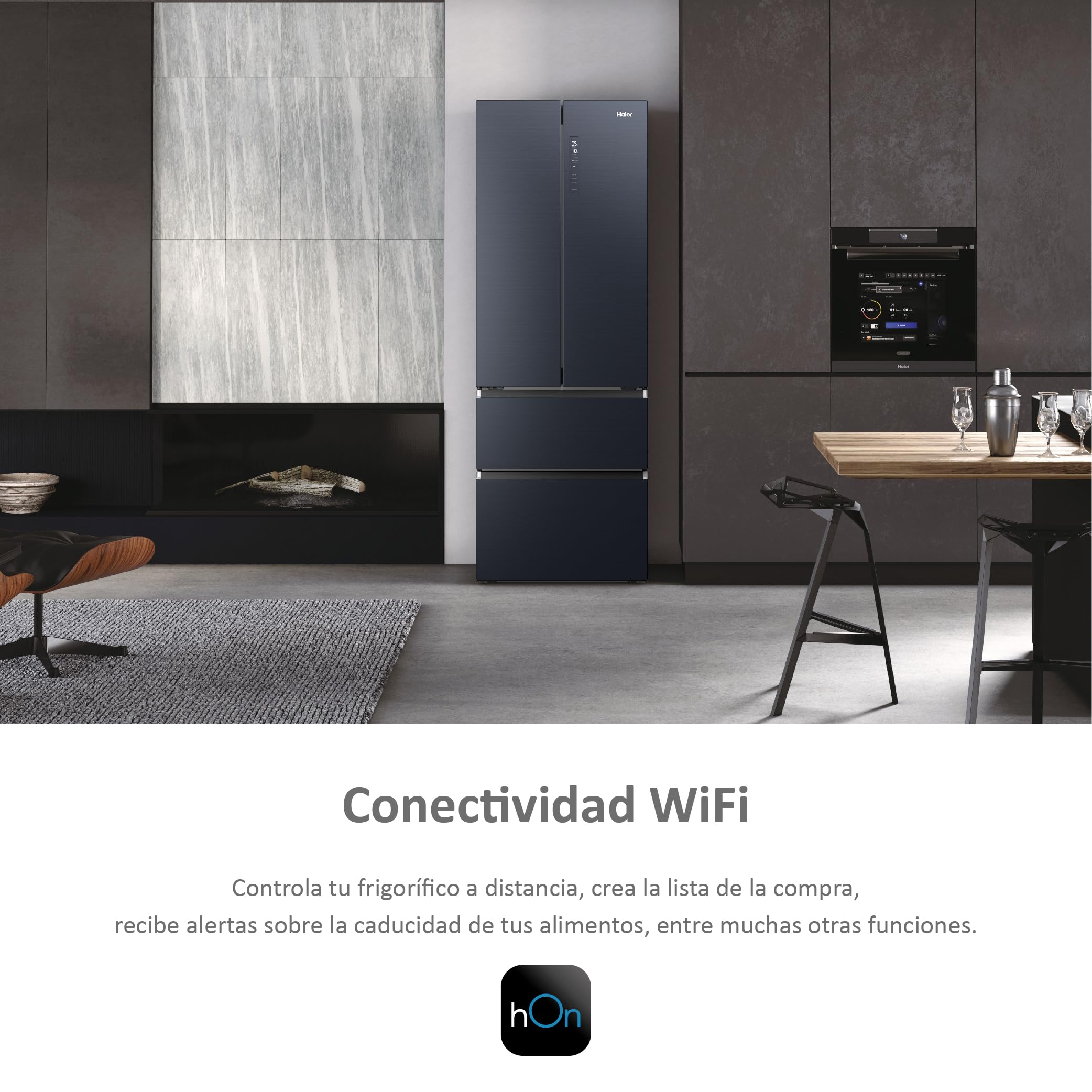 Haier FD 70 Series 7 HFW7720ENMB - Frigorífico Puerta Francesa, Cajones Direct Access, Conexión WIFI, Motor Inverter, My Zone, Cajón Humidity Zone, Total No Frost, Ancho 70cm, Alto 2m, 479L, Negro
