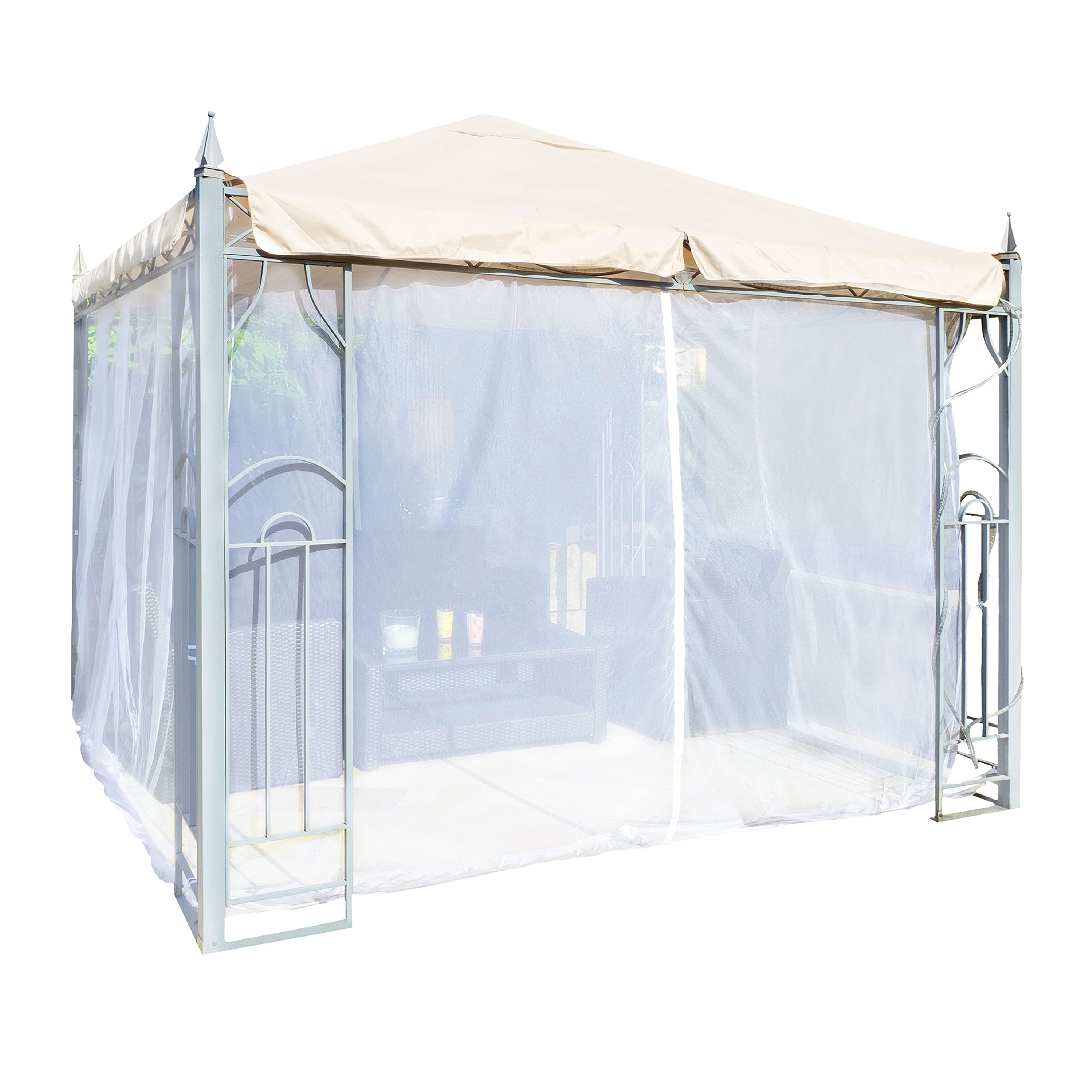 Mosquitera en forma de caja para cenador, terraza, lodge o balcón, en bolsa de transporte para viajes, 400 x 400 cm, color blanco