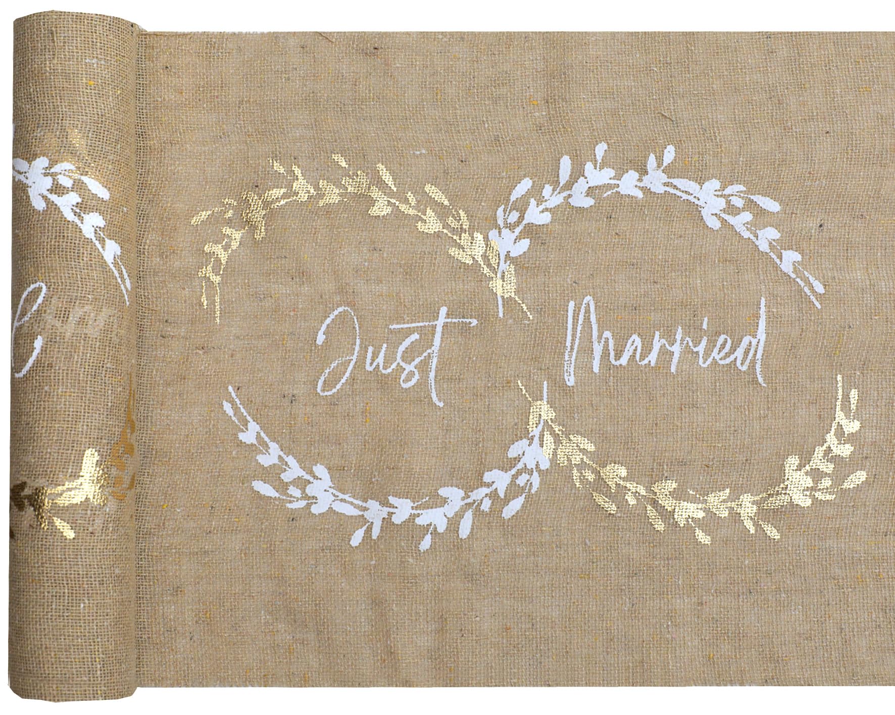 Jute "Just Married" table runner 28cm x 3m