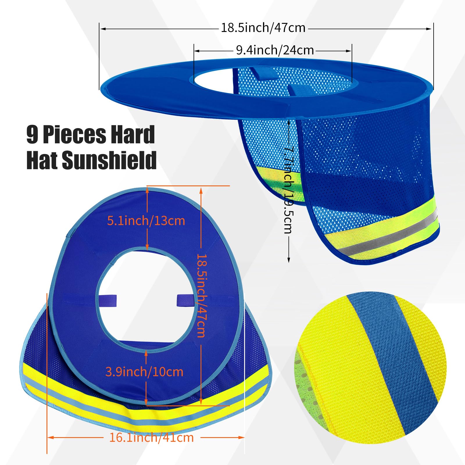 9 parasoles de alta visibilidad para casco duro, visera de sombrero duro, cubierta de ala dura, cubierta de cuello con tira reflectante, accesorios para hombres y mujeres, casco duro no incluido
