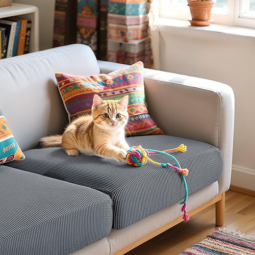 Miniatura 7 de Hokway Fundas Elásticas para Cojines de Sofá, 3 Piezas Fundas Individuales para Cojines de Sofá, Juego de Fundas para Asientos de Sofá de Jacquard,