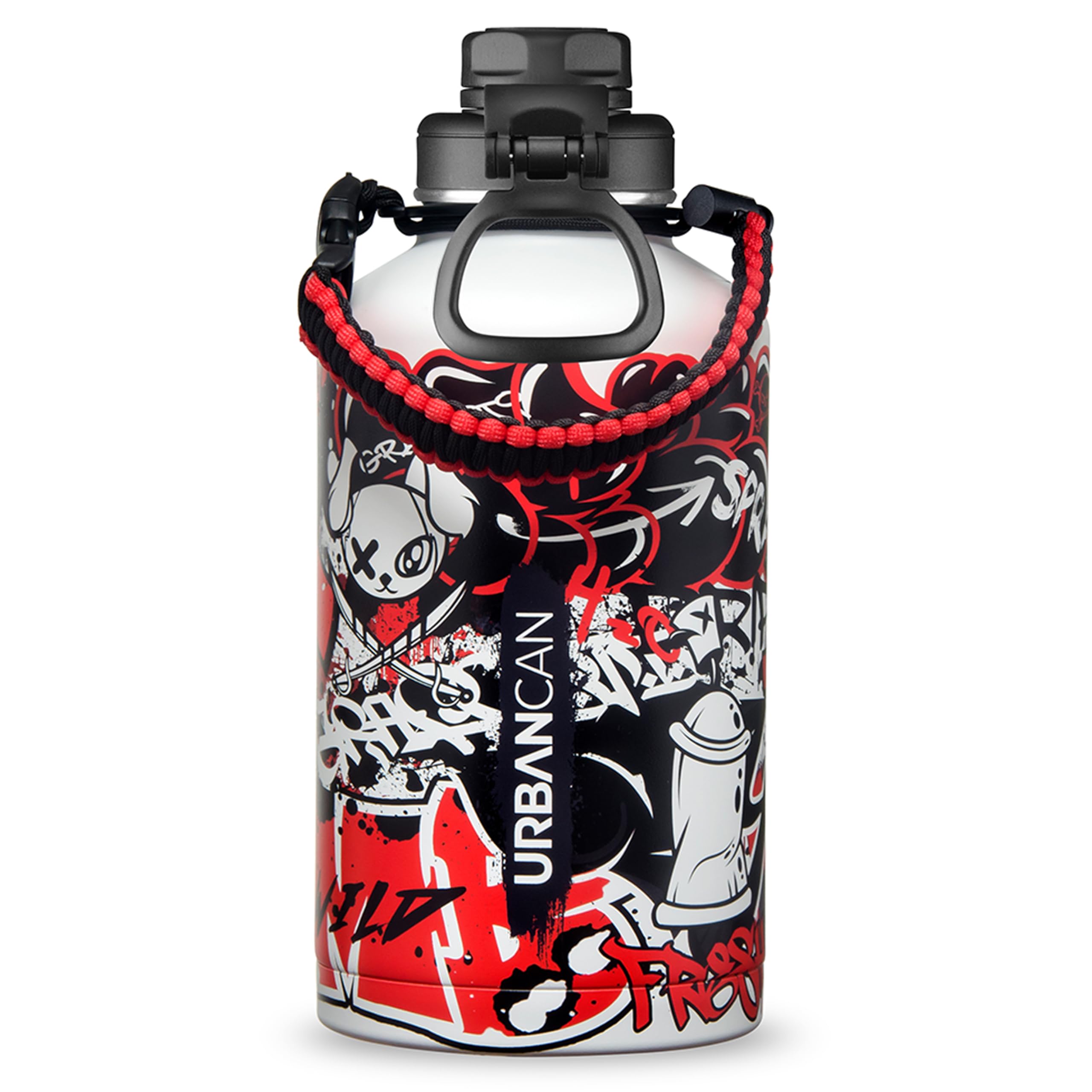 URBANCAN Isolierte Trinkflasche - 2 Liter, mit Strohhalm, Chug und Kappe deckel, Trink In Stil mit Edelstahl Wasserflasche für Sport, Fitness und Reisen, doppelwandige Thermosflasche, Getting Up