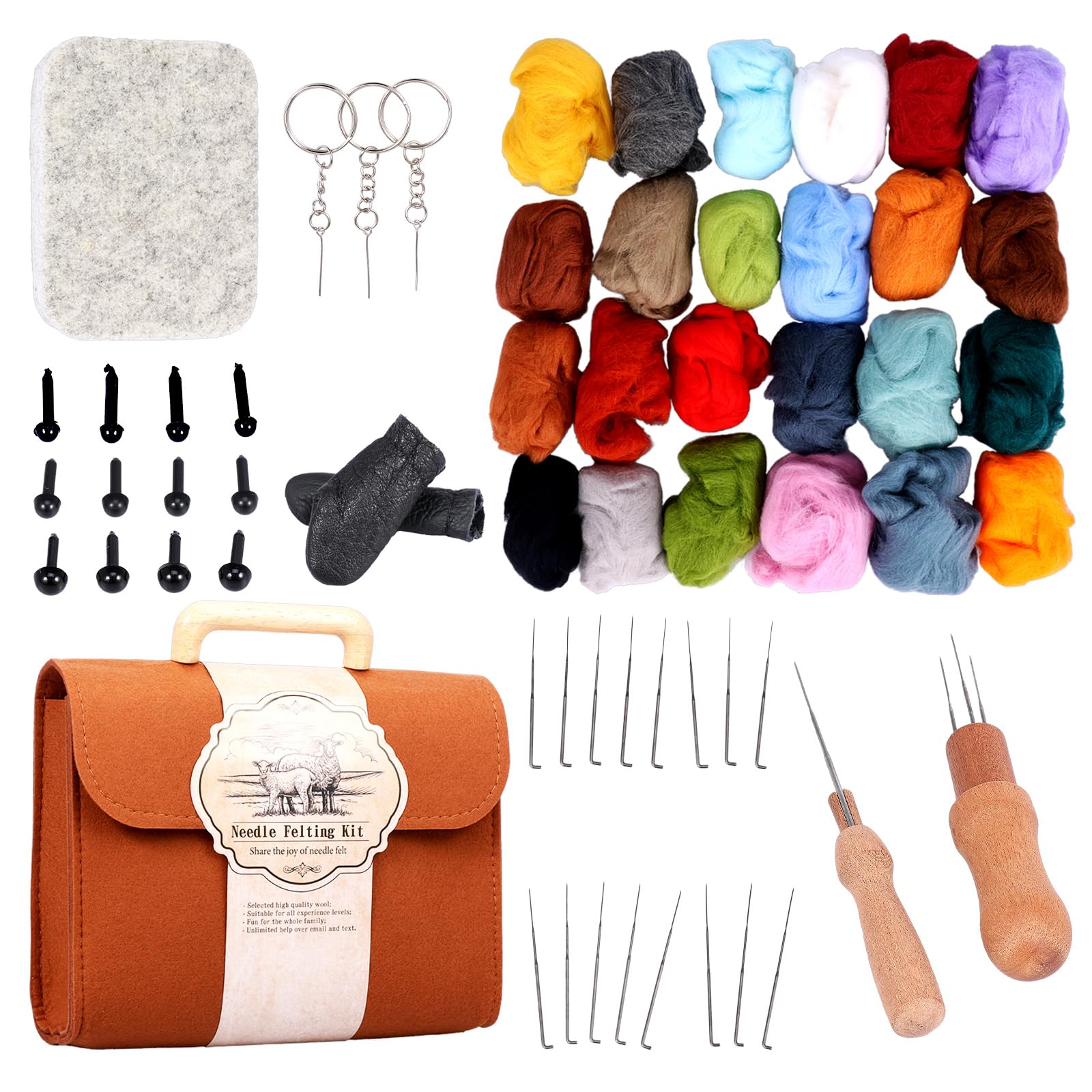 24 Colors Needle Felting Kit, Needle Felting Starter Set