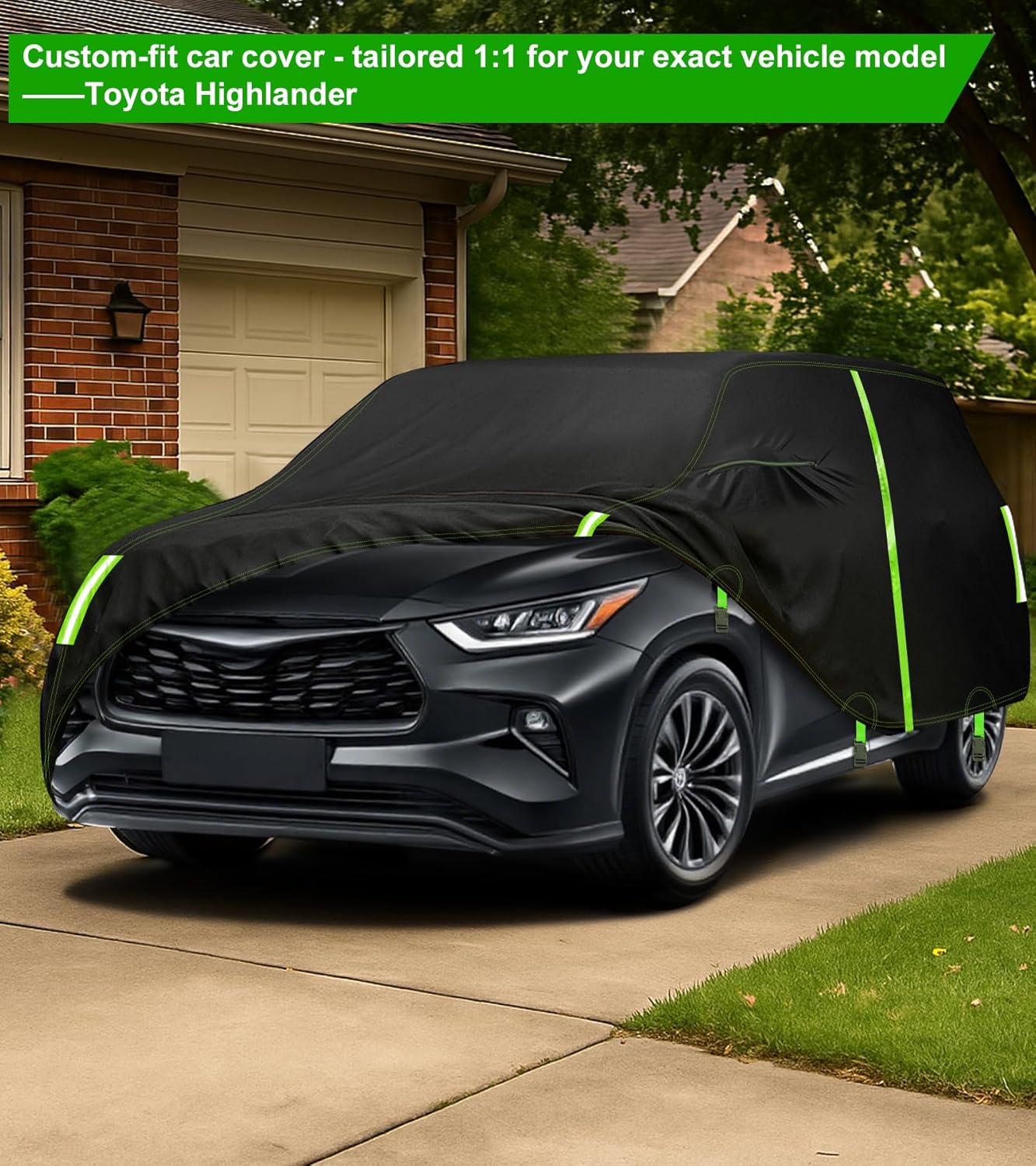 SUV Car Cover Custom Fit for Toyota Highlander 2013-2025 & 100% Waterproof with Zipper Door & Side Mirror Zipper Pockets All Weather Snowproof Rain Dust Hail UV Protection Outdoor Full Cover