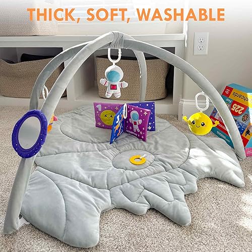Miniatura 6 de QUOKKA Baby Play Gym XL - Alfombra de juego para bebé en forma de cohete con 6 juguetes sensoriales grandes, tapete para el desarrollo del bebé,