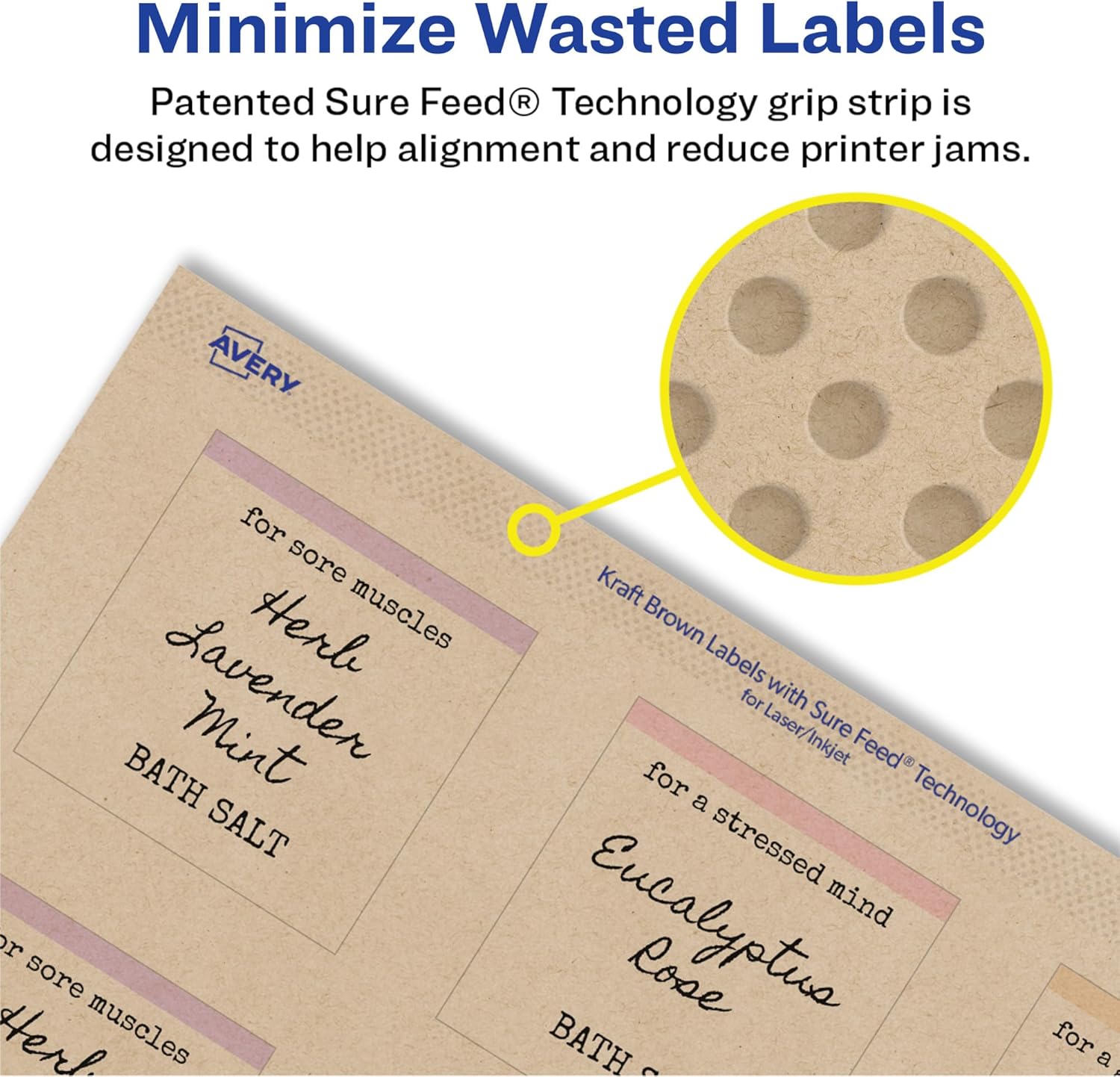 Avery Kraft Brown Square Labels with Sure Feed Technology, 2" x 2", Print to The Edge, Laser/Inkjet Printable Labels, 300 Total (22846) - Image 4