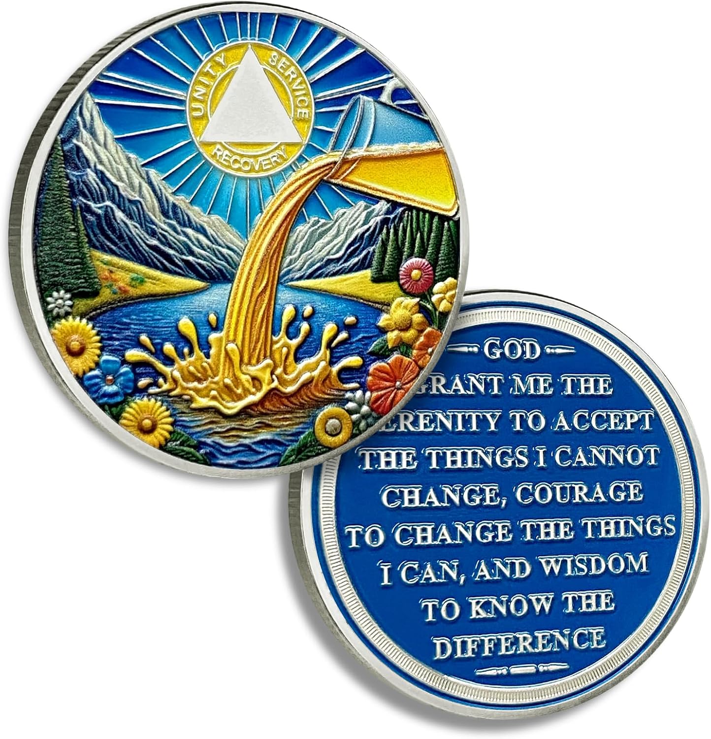 Landscape Sobriety Coin Farewell Alcohol Sobriety Chip Alcoholics Anonymous Medallion Sun Chips AA Chips and Medallion Serenity Prayer Coin Recovery Coins Anniversary Token Sober Gifts for Men Women