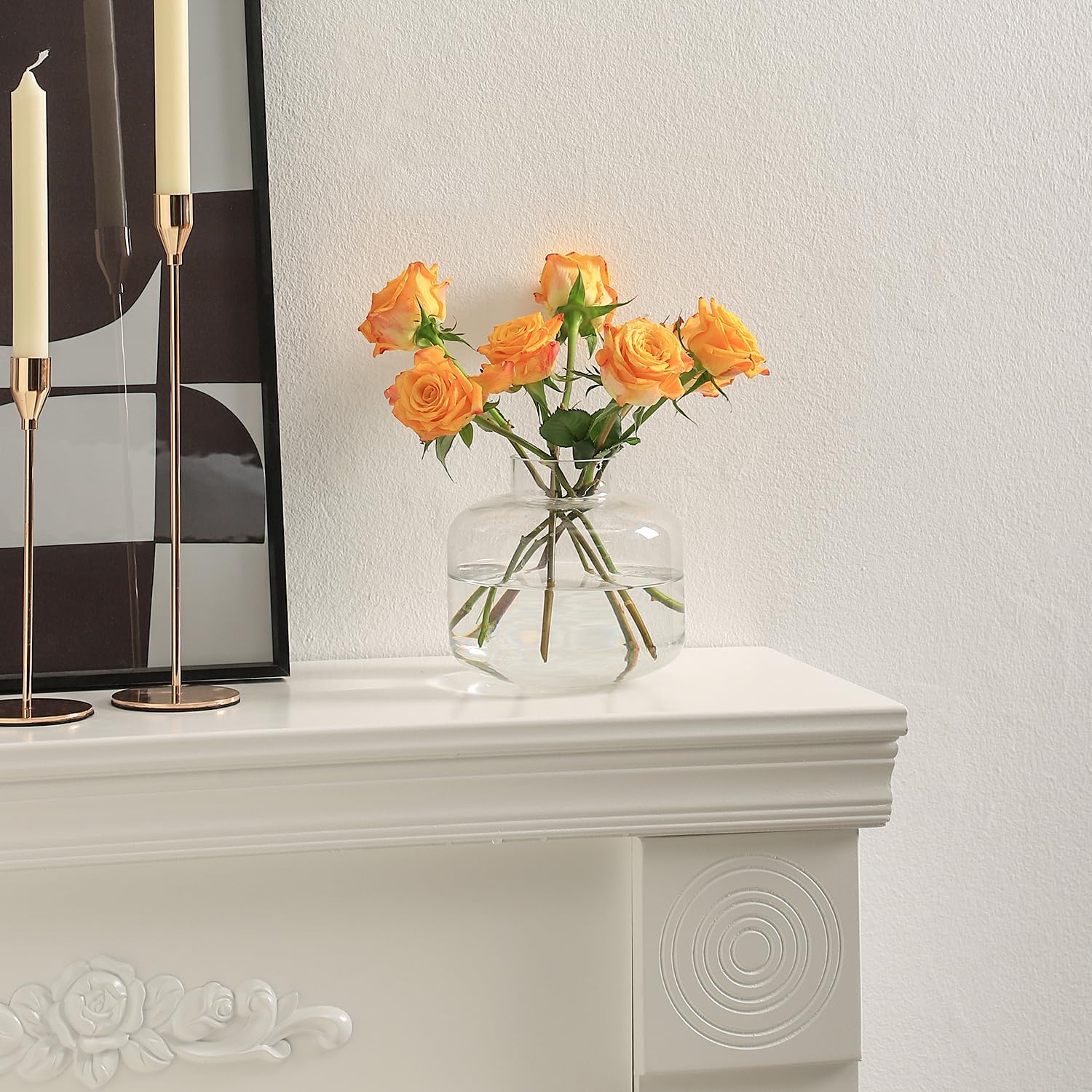 Short Glass Vase, Short Flower Vase, Round Glass Vase, Small Glass Vases for Flowers, Clear Flower Vase, 6 Inch Modern Vases for Living Room, Dining Table, Wedding, Bookshelf, Office Decoration - Image 5