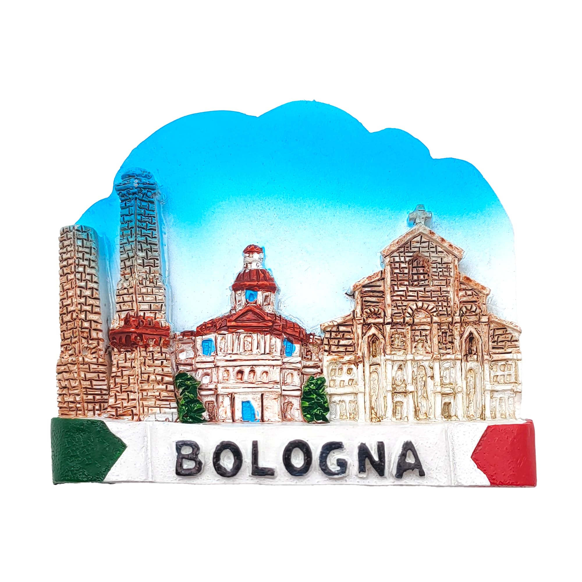3D Decorative Fridge Magnet Bologna Souvenir Artistic Resin Vintage San Luca Torre degli Asinelli San Petronio Tricolour Magnet Magnetic Whiteboard Home Kitchen Office (1, Sky)