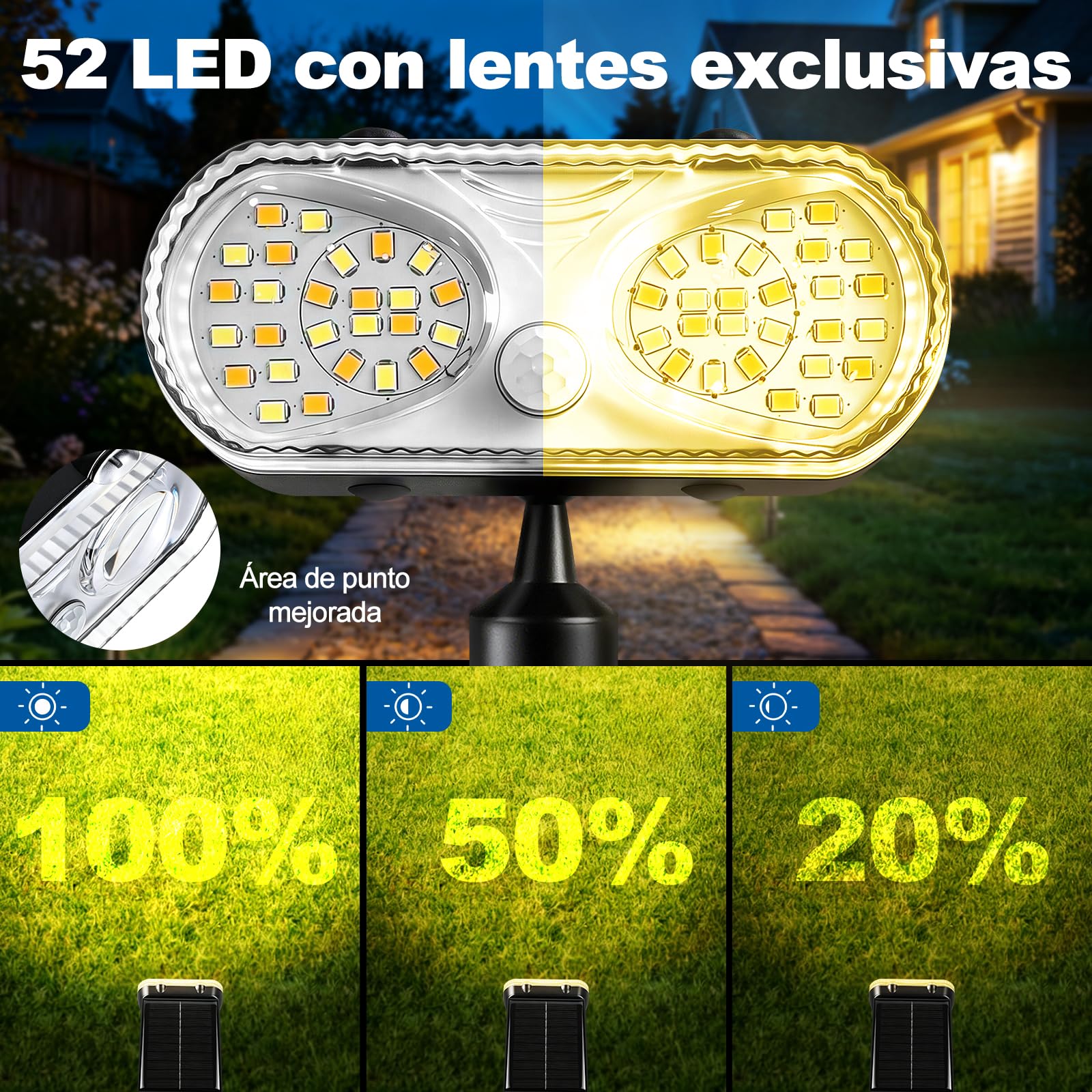 4 Piezas Luces Solares Led Jardi con Sensor de Movimiento, Foco Solar Exterior 3000K/4500K/6500K, 3 Modos, Impermeable IP67, Memoria para Iluminación de Caminos Terreza Patio (4 Piezas)