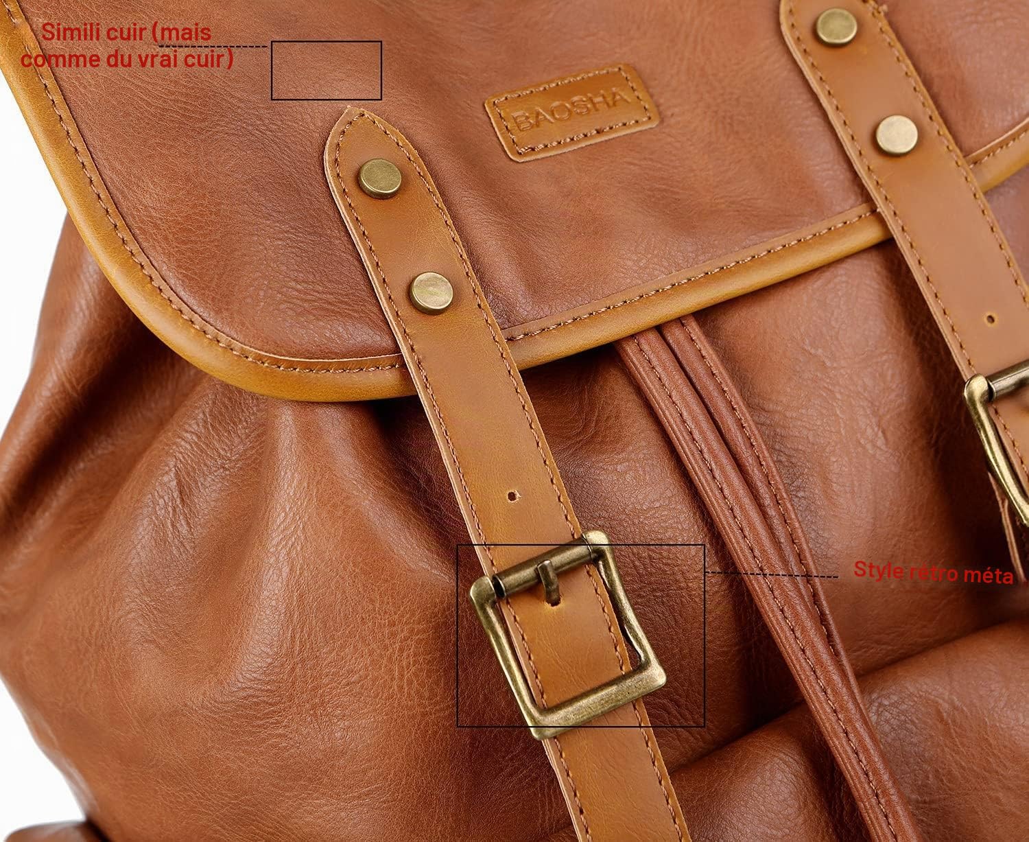Baosha CN-0 Sac à dos en cuir synthétique pour ordinateur portable de 15,6 pouces pour homme, pour affaires, travail, école, collège, sac à dos d'école, sac à dos de voyage