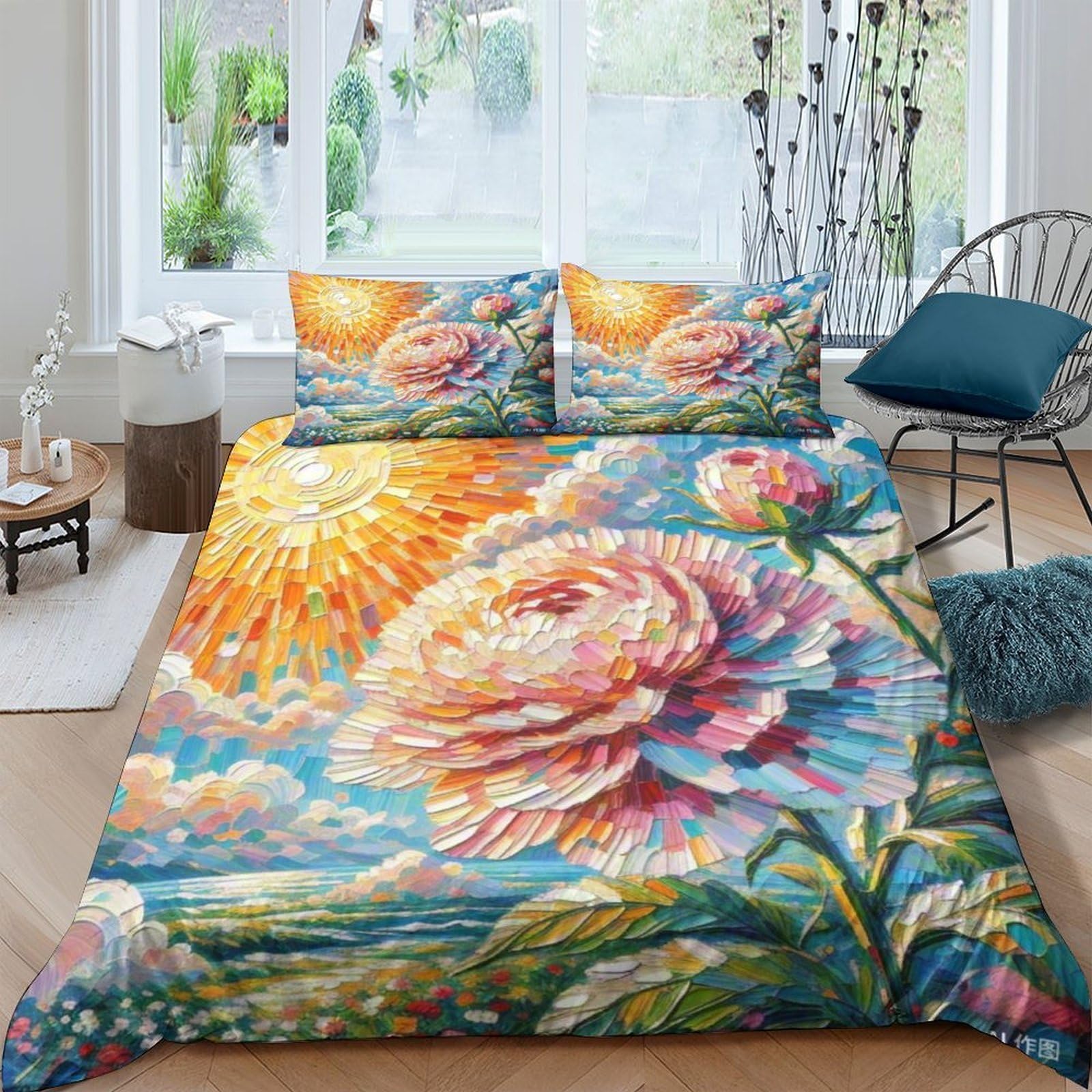 Housse de couette Fatsia Japonica motif fleur imprimé 3D