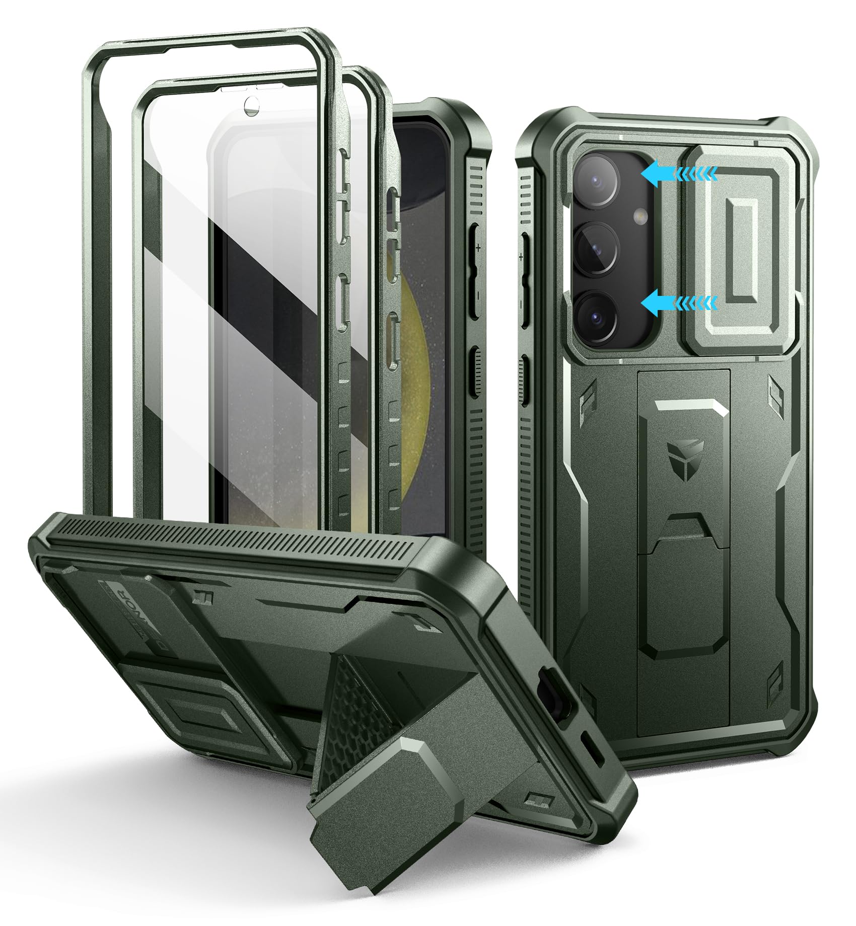 Dexnor for Samsung Galaxy S24 Plus Case with Built-in Slide Camera Cover &amp; Screen Protector &amp; Kickstand, Shockproof Rugged Case Full-Body Bumper Protective Cover for Galaxy S24 Plus (2024),Army Green