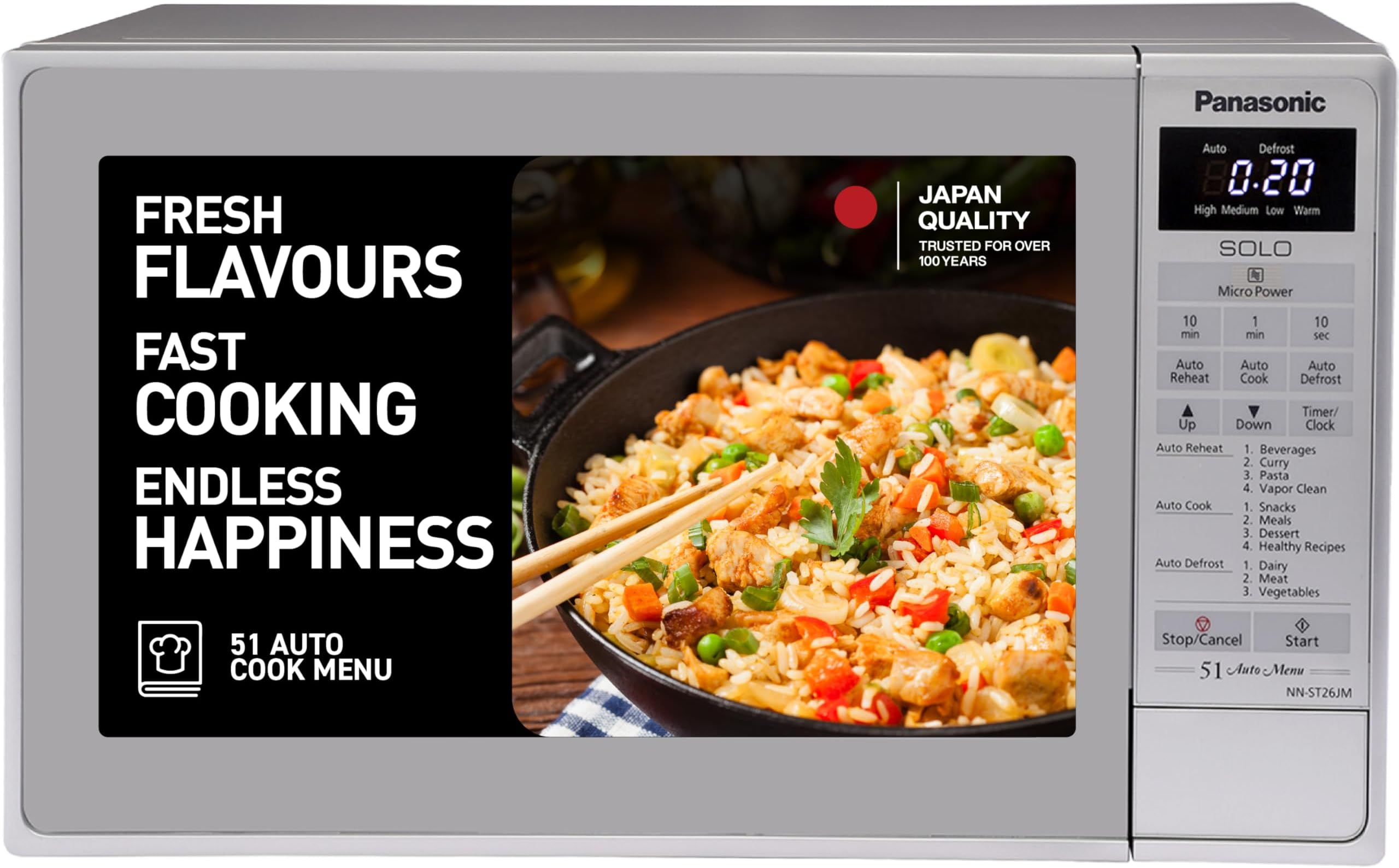 20L Solo Microwave Oven (NN-ST26JMFDG, Silver, 51 Auto Menus)