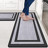 Mattitude Kitchen Mats Set of 2 - Cushioned Anti-Fatigue Non-Slip Rugs, Ergonomic Comfort for Kitchen Sink, Office, Laundry, Black & Gray