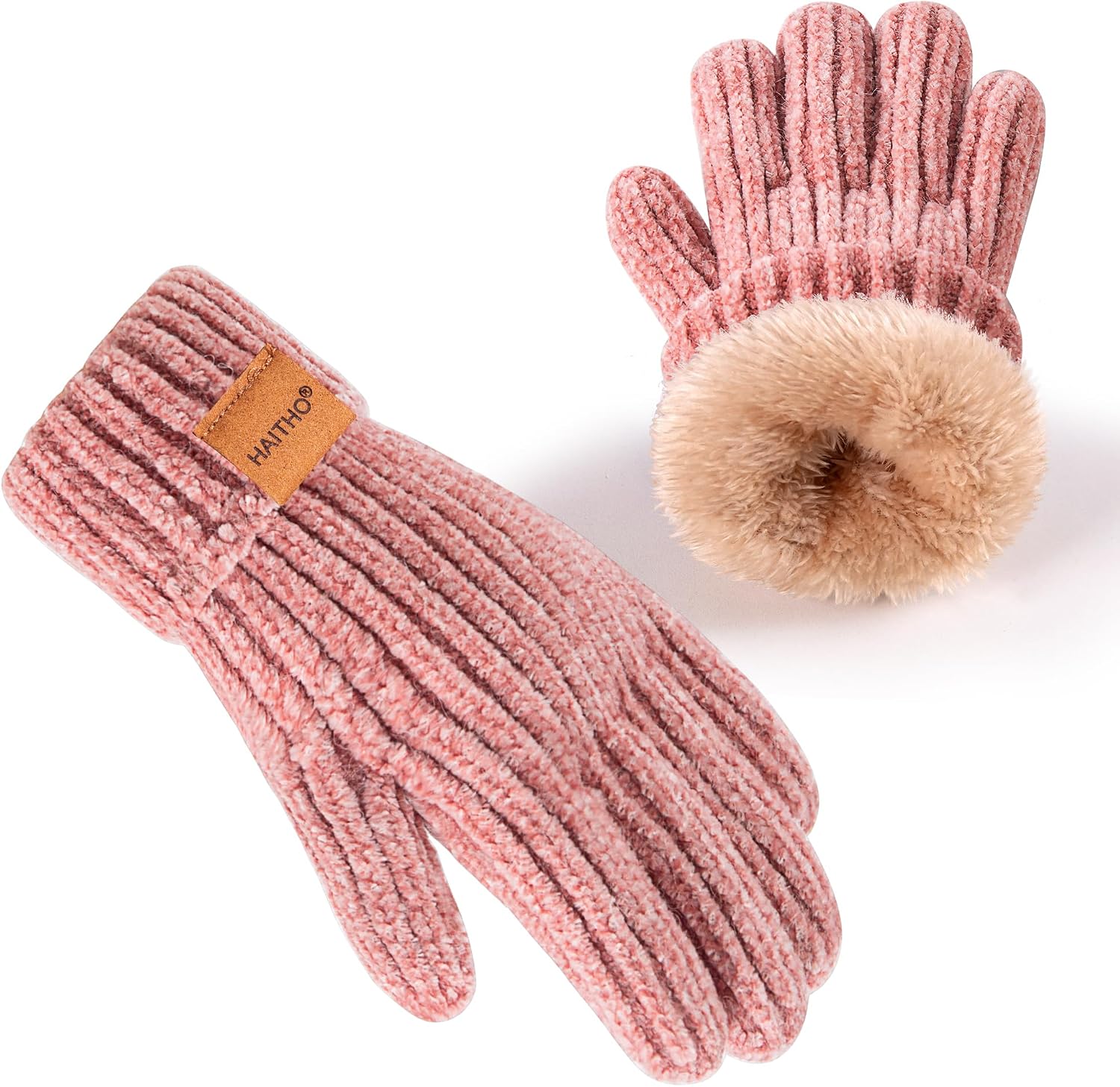 HAITHO Kids Gloves Winter for Girls Boys Cold Weather, Toddler Chenille Cute Knit Gloves Warm with Thick Thermal Fleece Lined