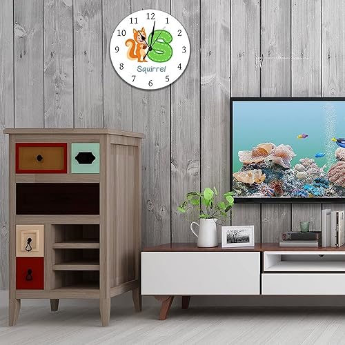Miniatura 5 de Reloj de pared digital de 12 x 12 pulgadas, alfabeto S, ardilla, silencioso, sin tictac, funciona con pilas, decoración del hogar, reloj de PVC para