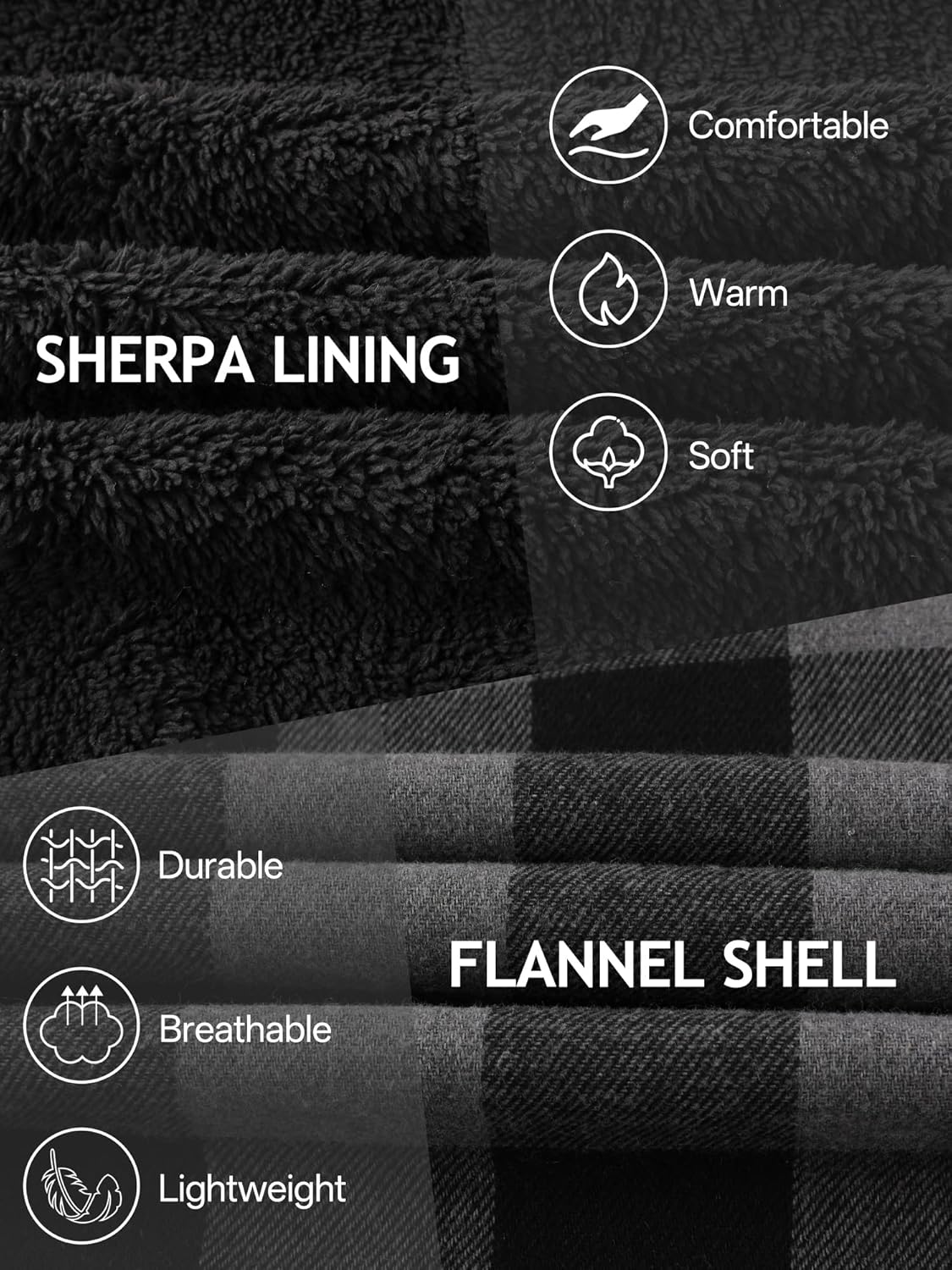 ZITY Mens Cotton Plaid Shirts Jacket Flannel Fleece Lined Hoodies Sherpa Zip Up Hoodie with Pocket - Image 7