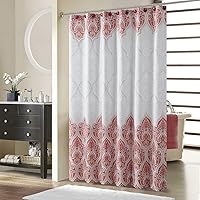 Vista 23 de Cortina de ducha larga de tela, cortinas de ducha de damasco bohemio con estampado de paisley en vino burdeos y oro amarillo, cortinas impermeables