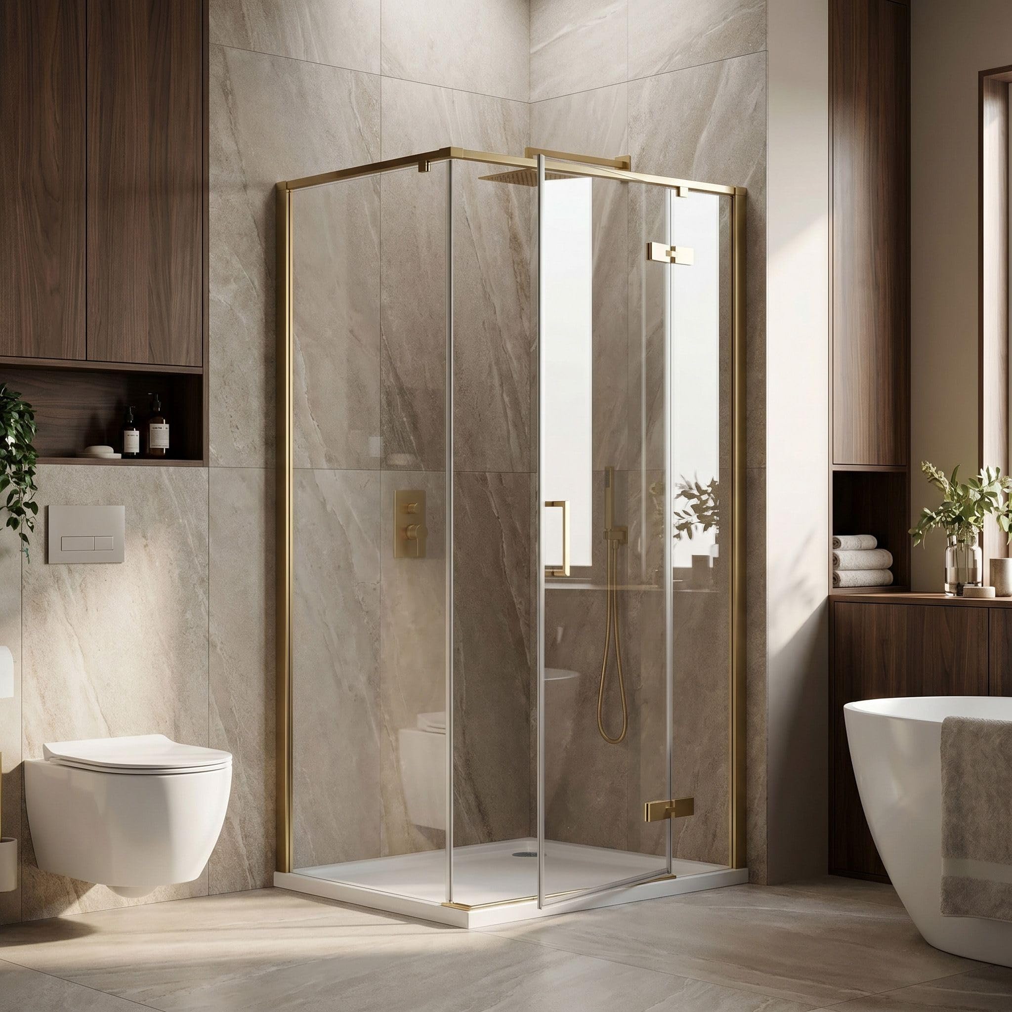 Rea - Mampara de ducha Rea Bruno 120x90 Cepillo Dorado - 88,5 x 118,5 x 195 cm